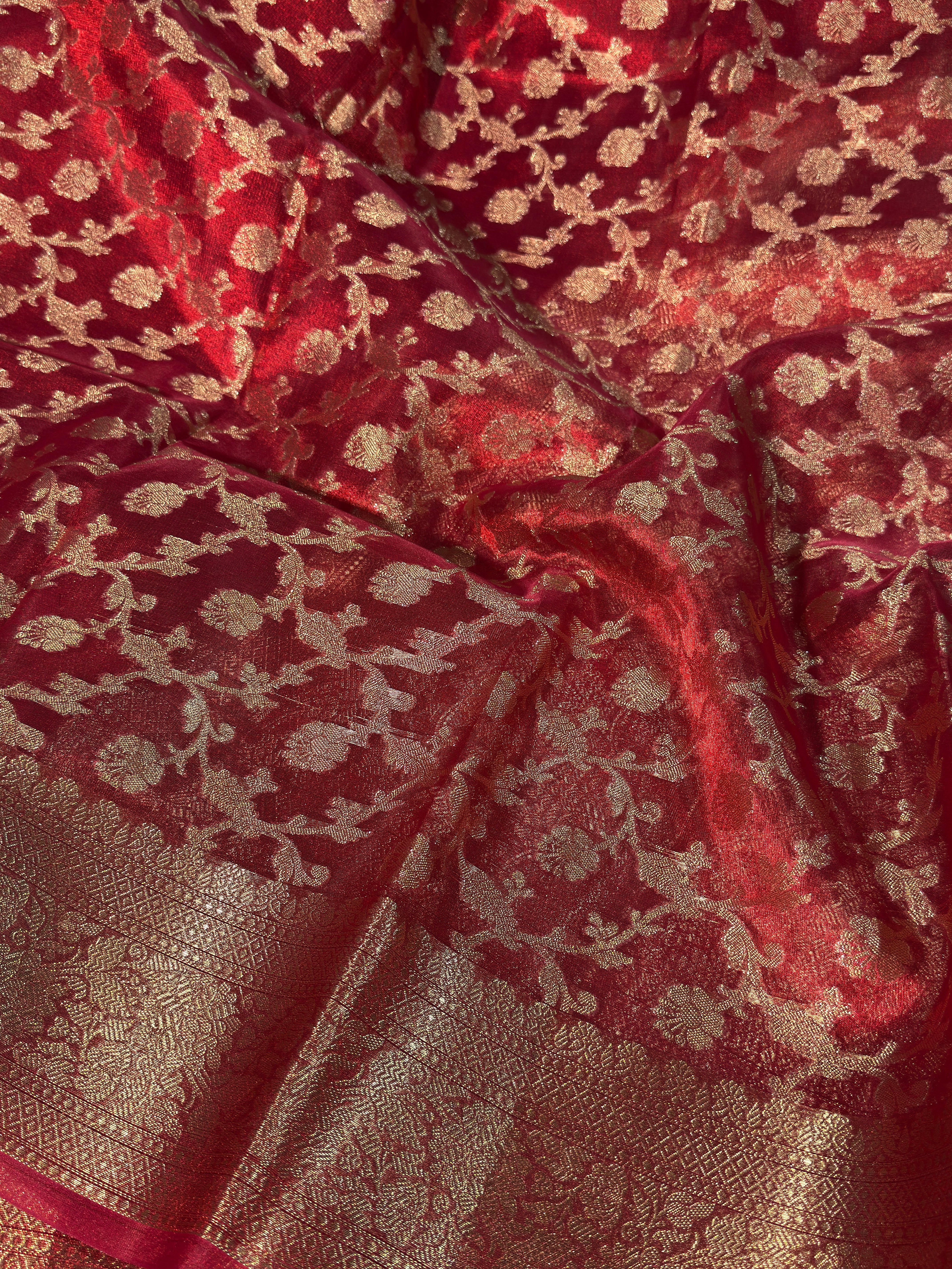Metallic Red Premium Tissue Silk Banarasi Saree