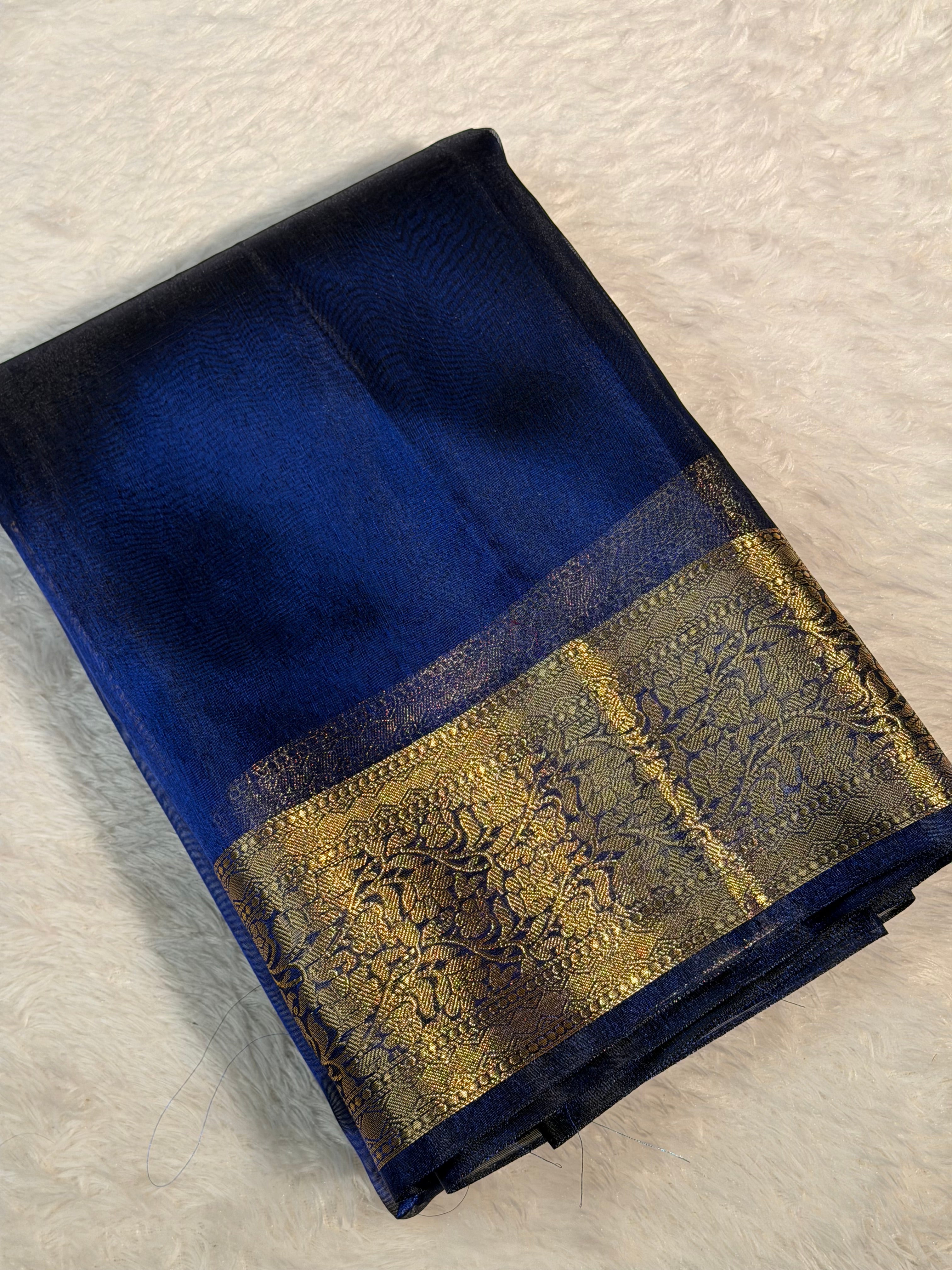 Metallic Blue Premium Tissue Silk Banarasi Saree