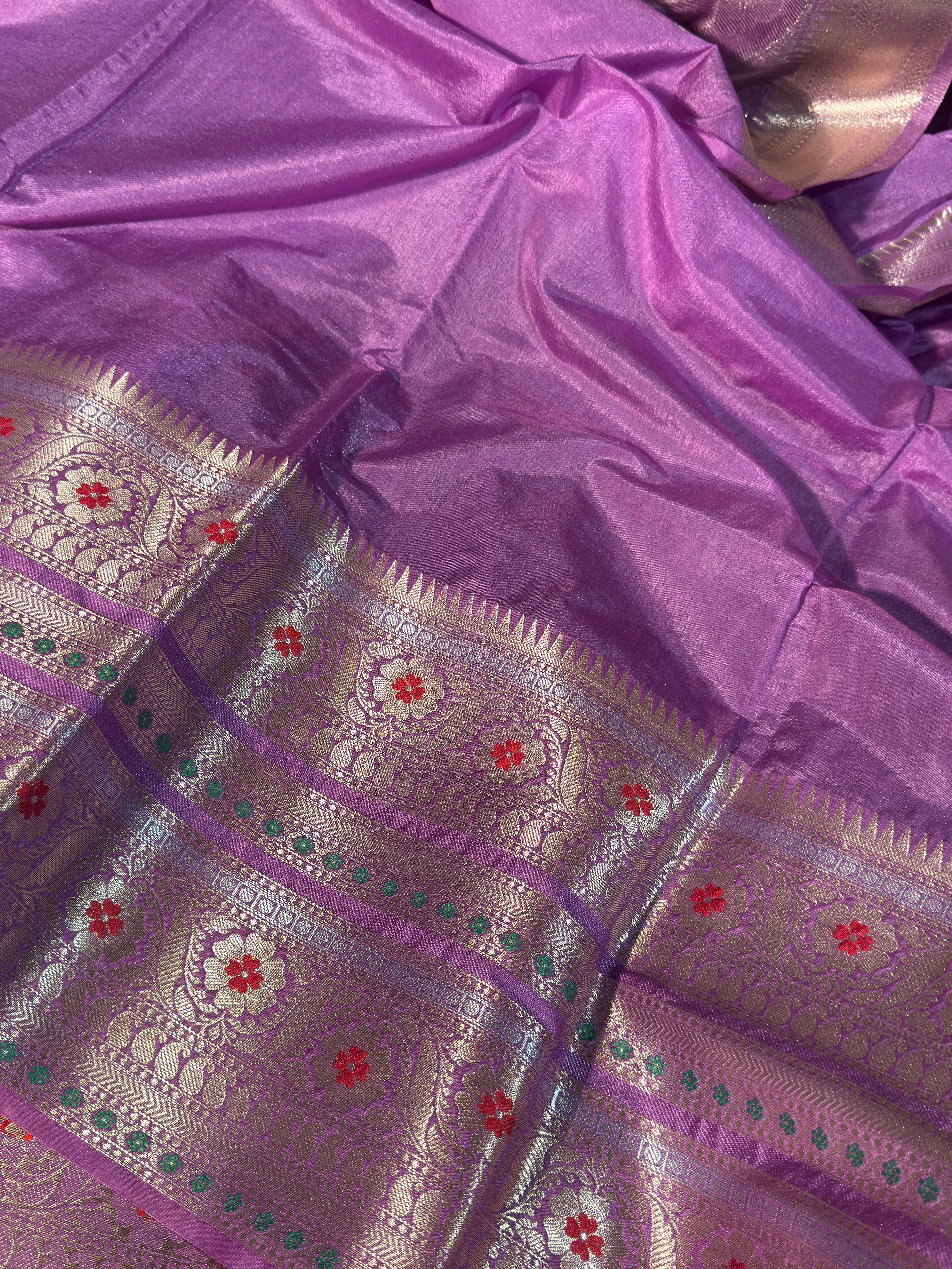 Rare Baighani with Pink Premium Chiniya Silk Banarasi Saree