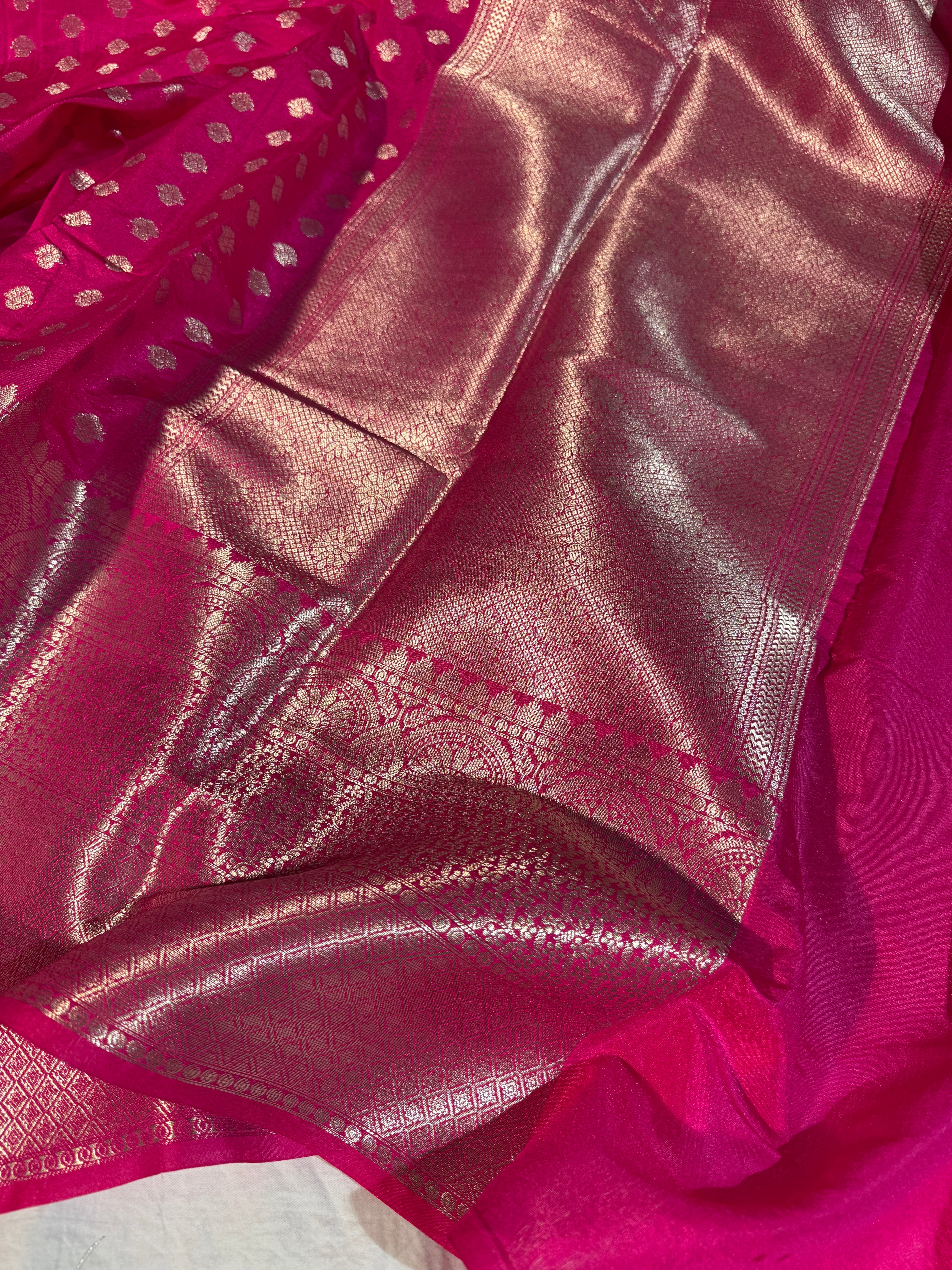 Rani Pink Premium Breathable Chiniya Silk Banarasi Saree