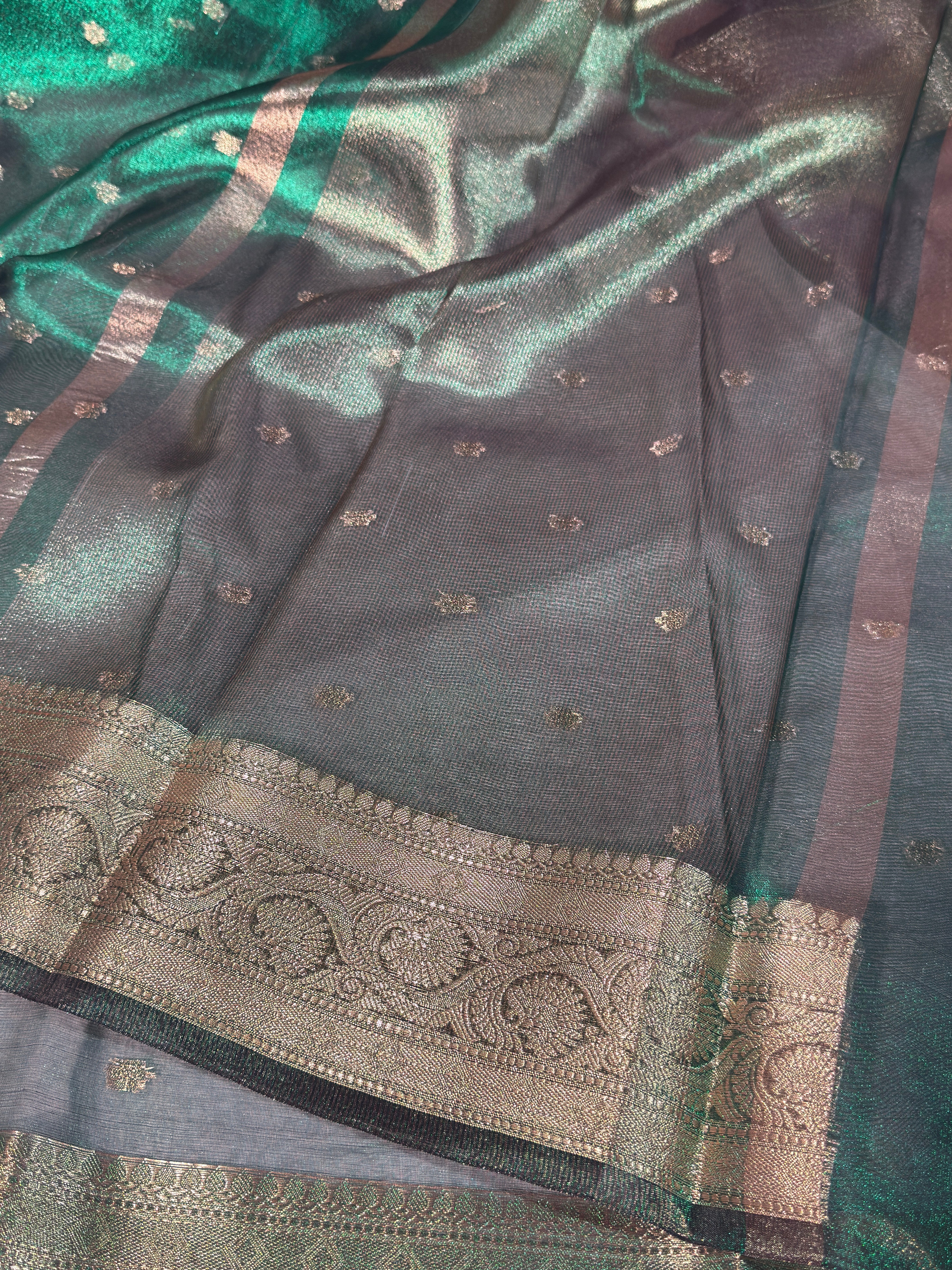 Metallic Green Premium Tissue Silk Banarasi Saree