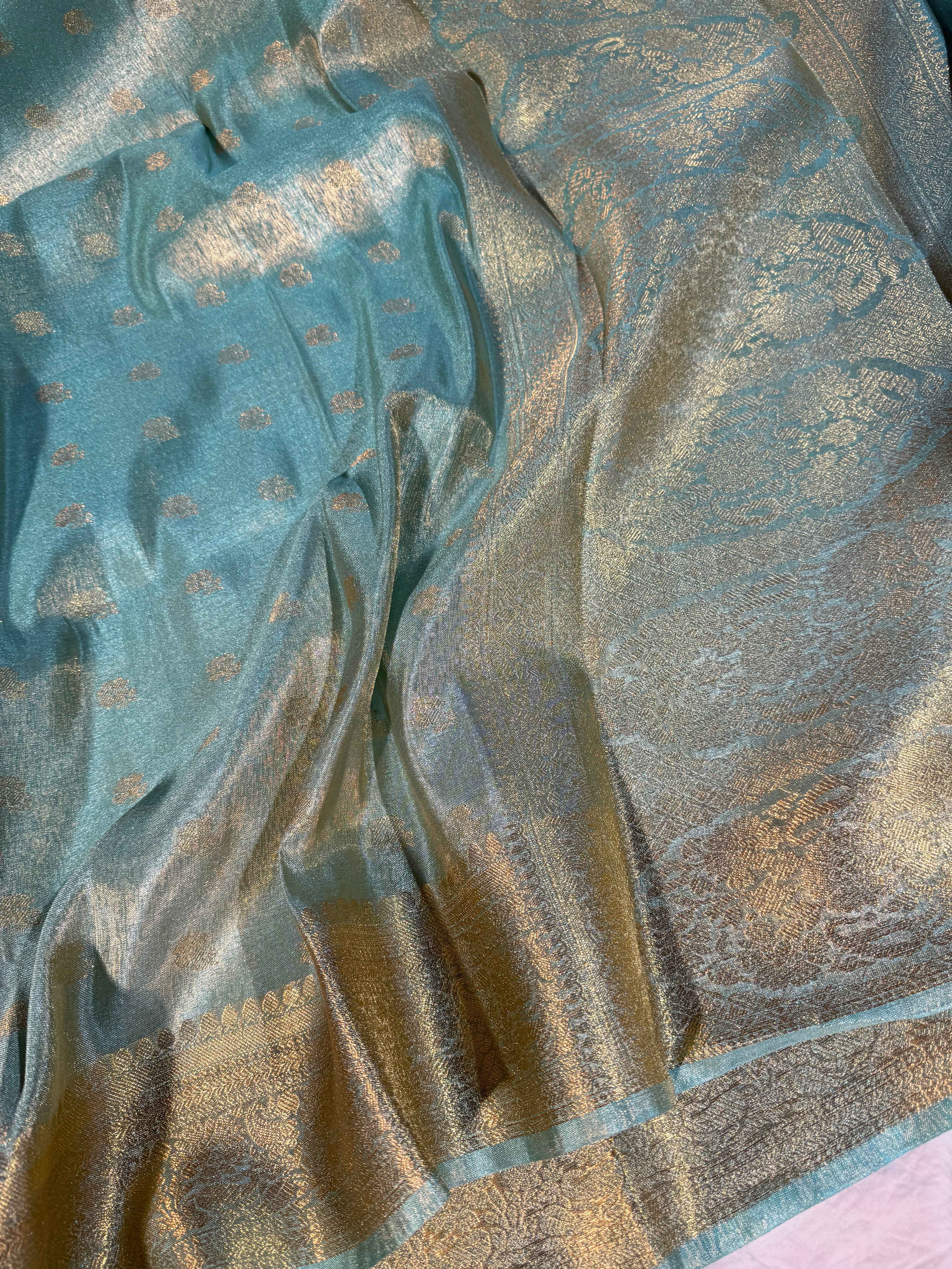 Metallic Seagreen Premium Breathable Tissue Silk Banarasi Saree