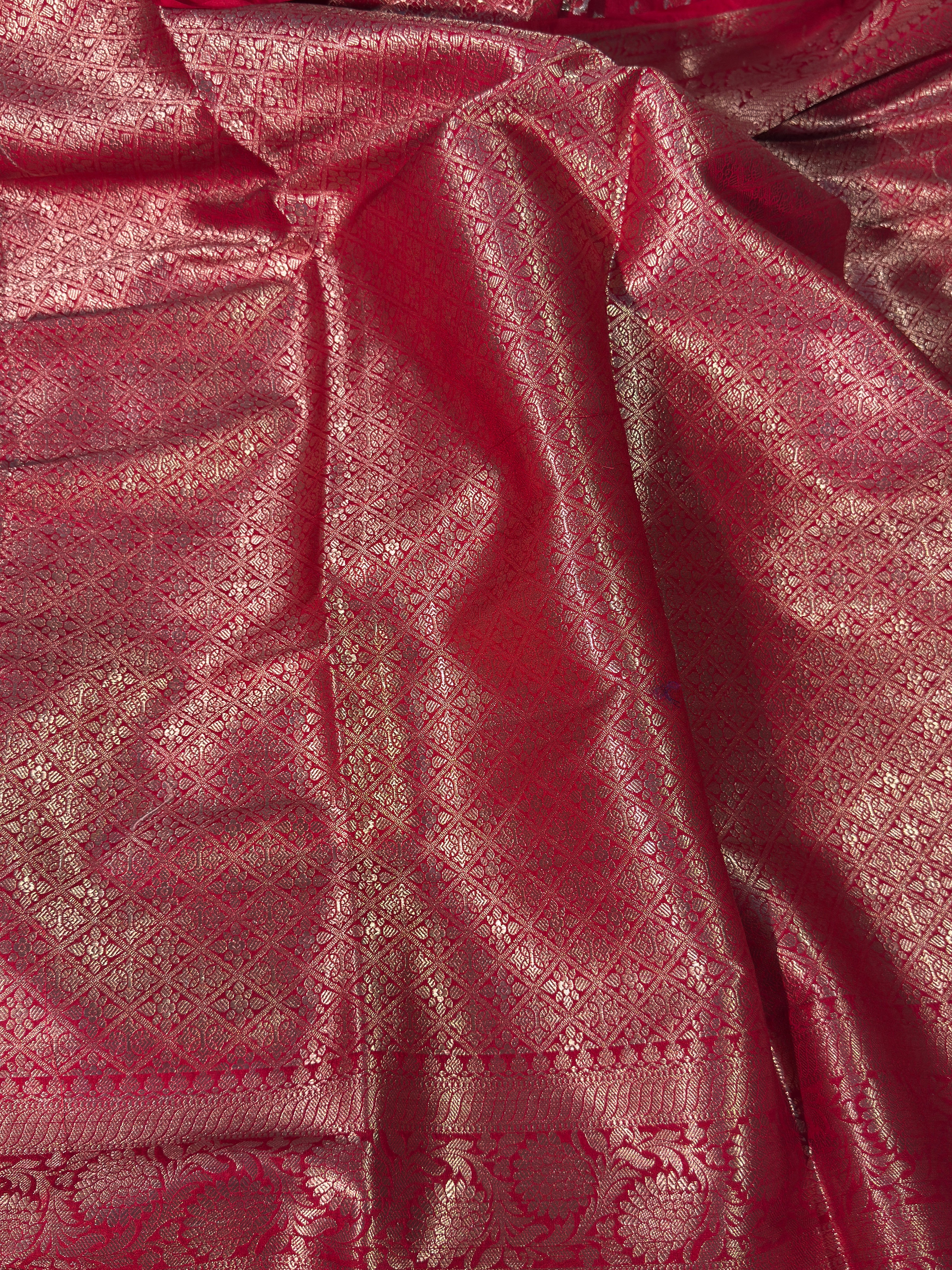 Red Premium Georgette Silk Banarasi with Zari Buti Weave