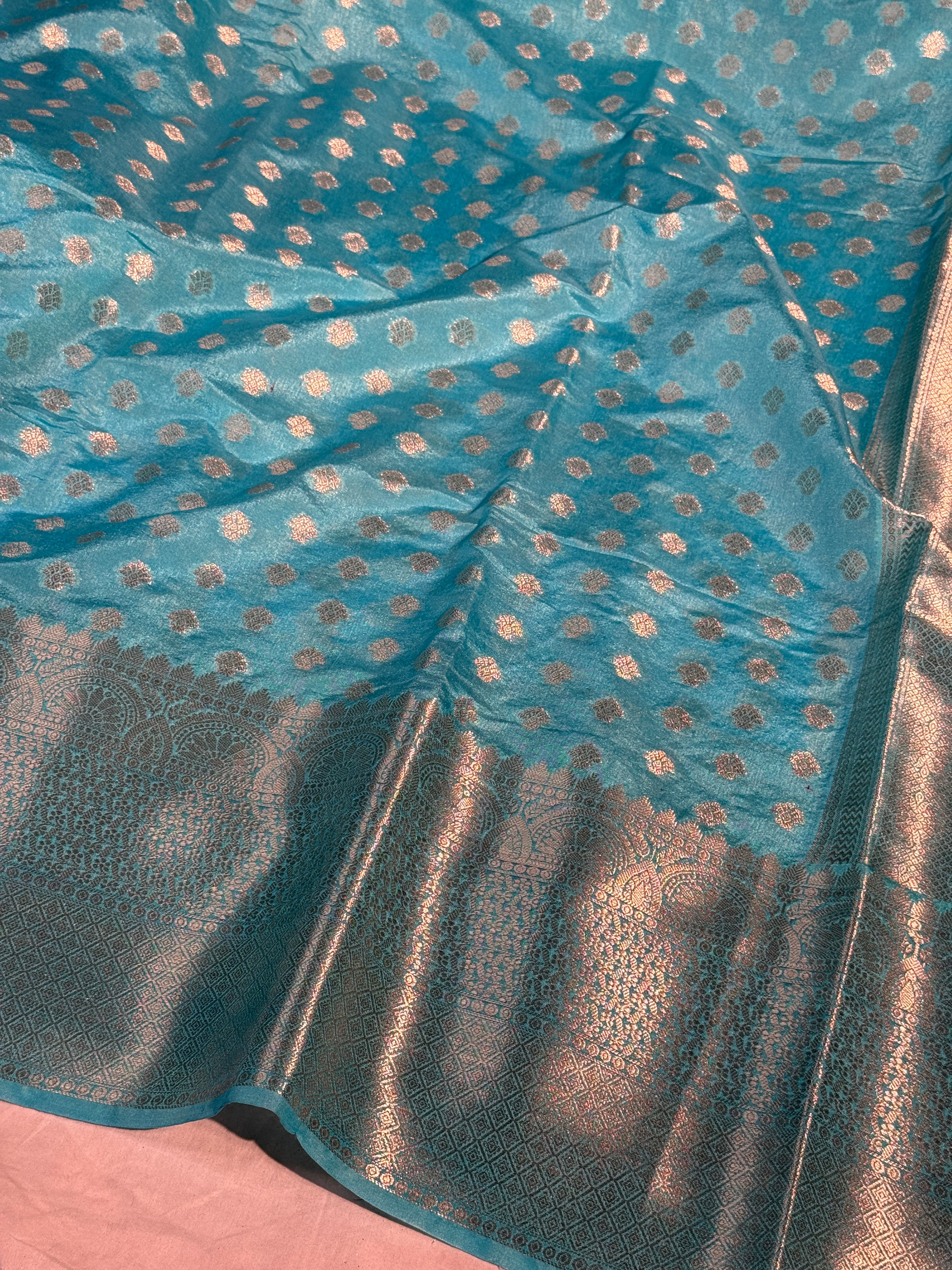 Pastel Firozi Premium Chiniya Silk Zari Buti Weave Banarasi Saree