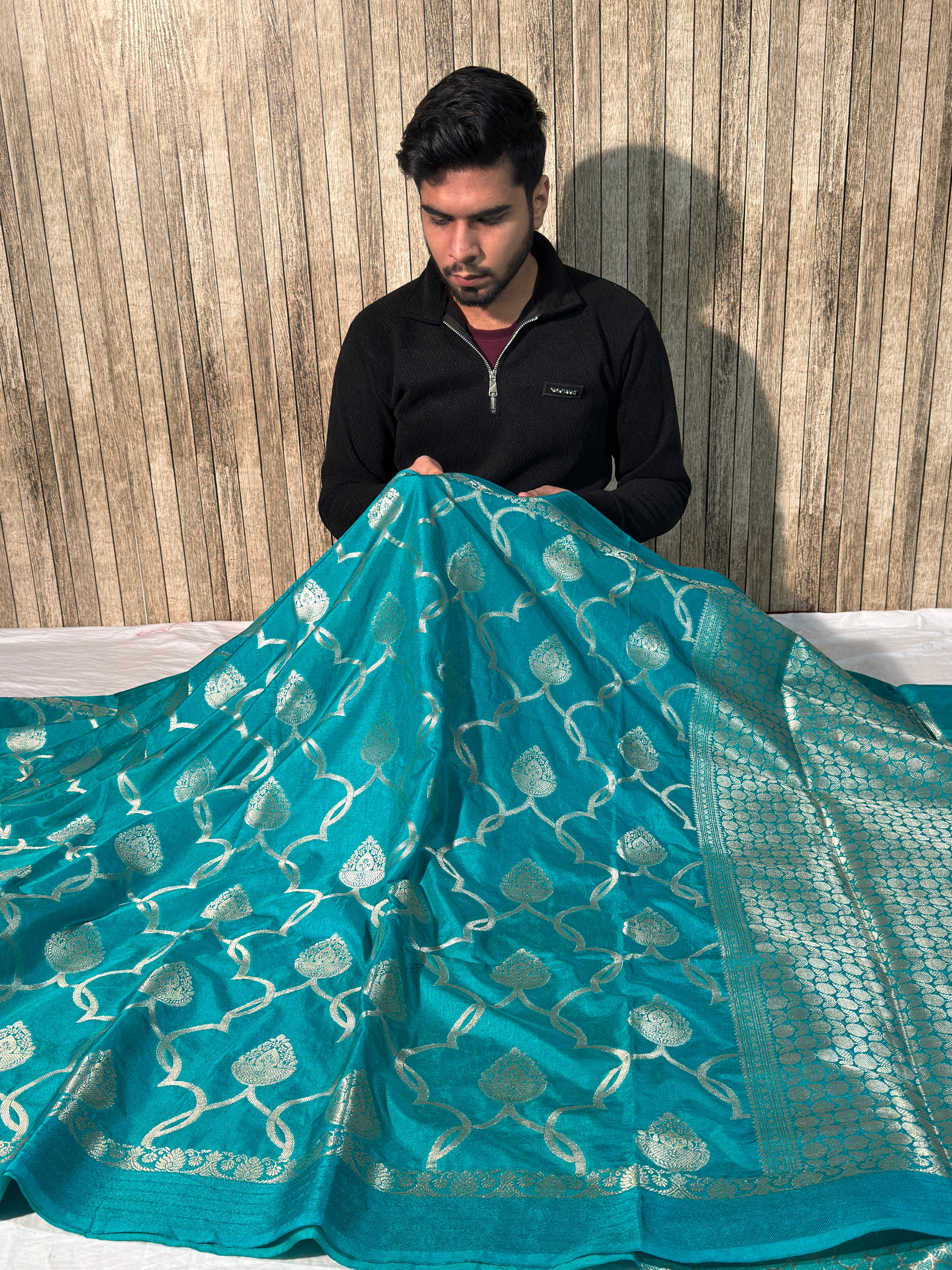 Classic Sea Green Premium Chiniya Silk Banarasi Saree