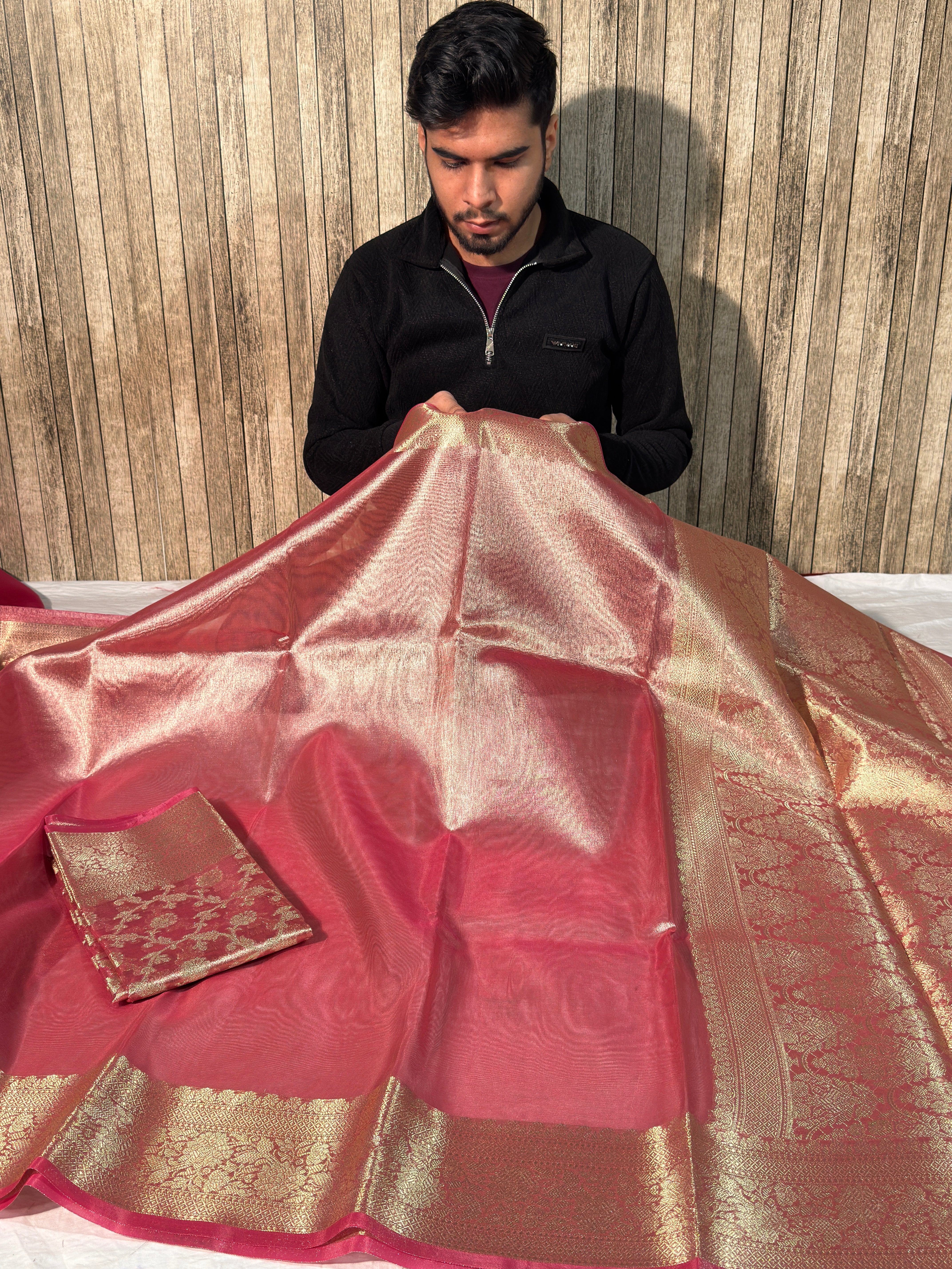 Rare Pink Premium Tissue Silk Banarasi Saree