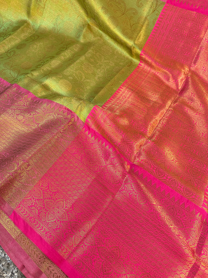Metallic Green Bridal Kanjeevaram Tissue Banarasi Saree