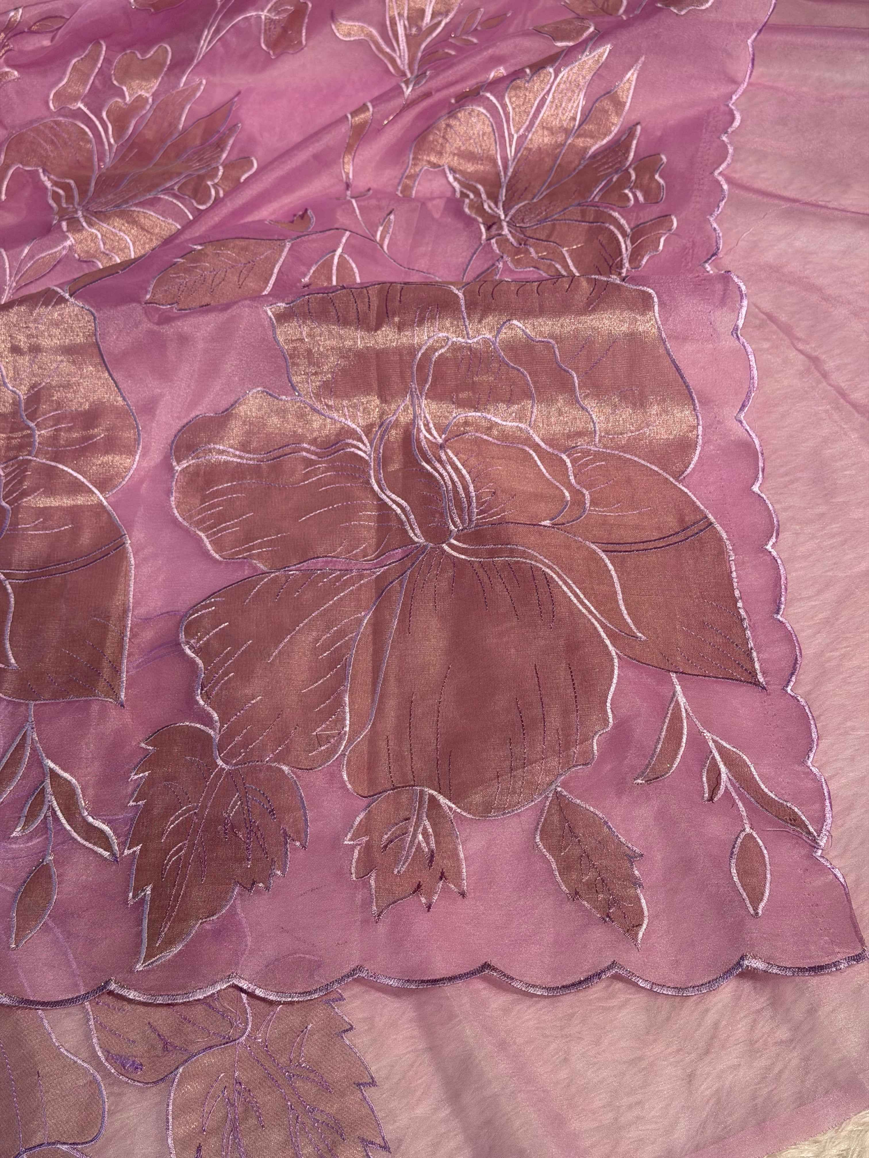 Pastel Lavendar Premium Organza Silk Banarasi Saree with Tissue Applique Work