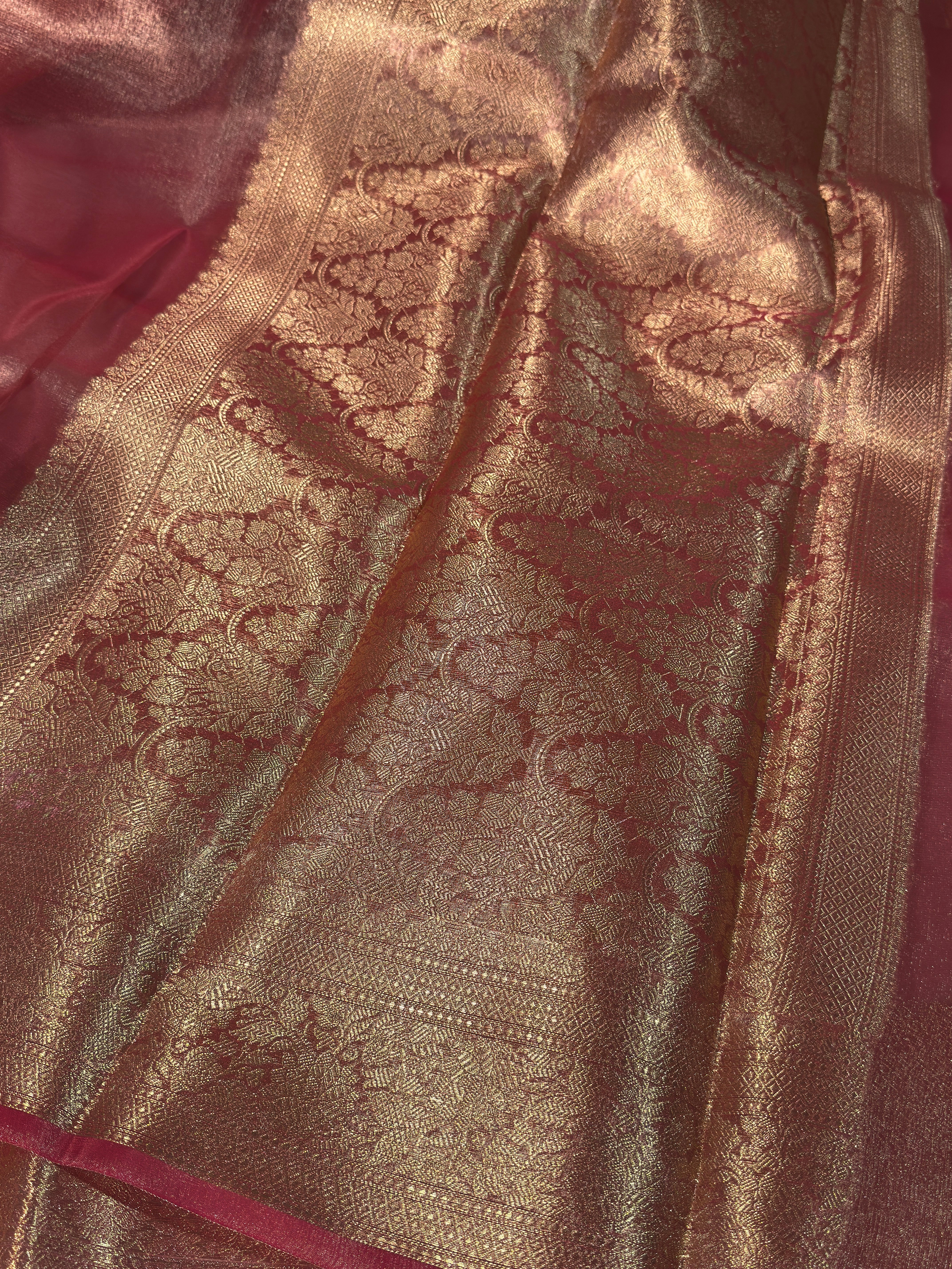 Rare Pink Premium Tissue Silk Banarasi Saree