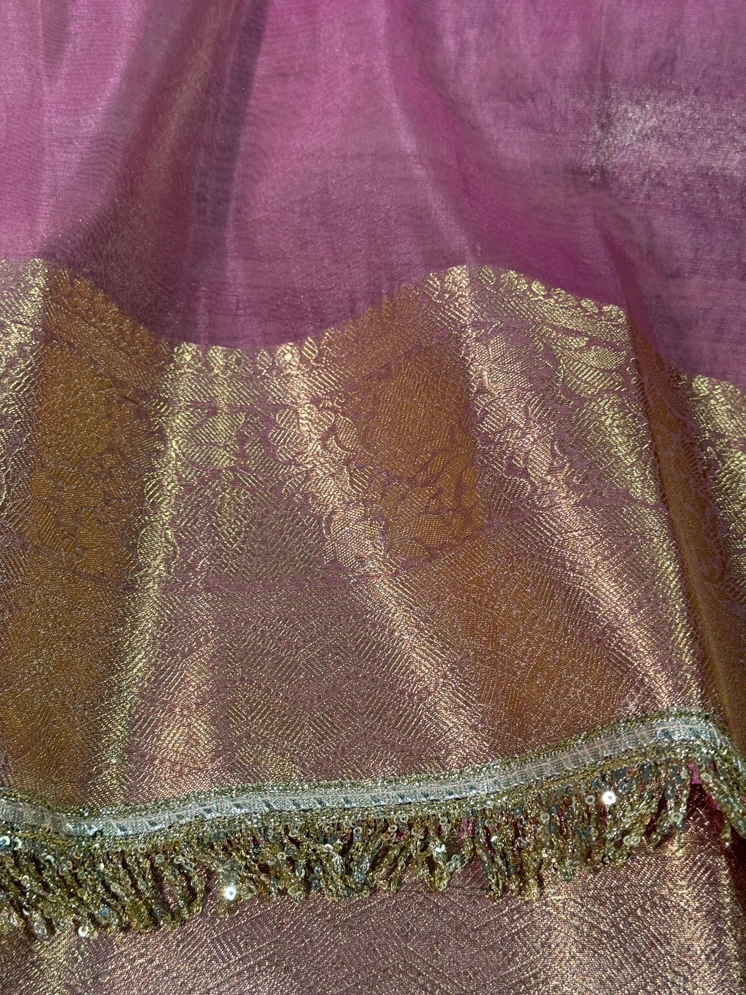 Janhvi Kapoor Inspired Pink Tissue Silk Saree