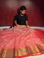 Beautiful Peach Bridal Chikankari Banarasi Organza Silk Saree