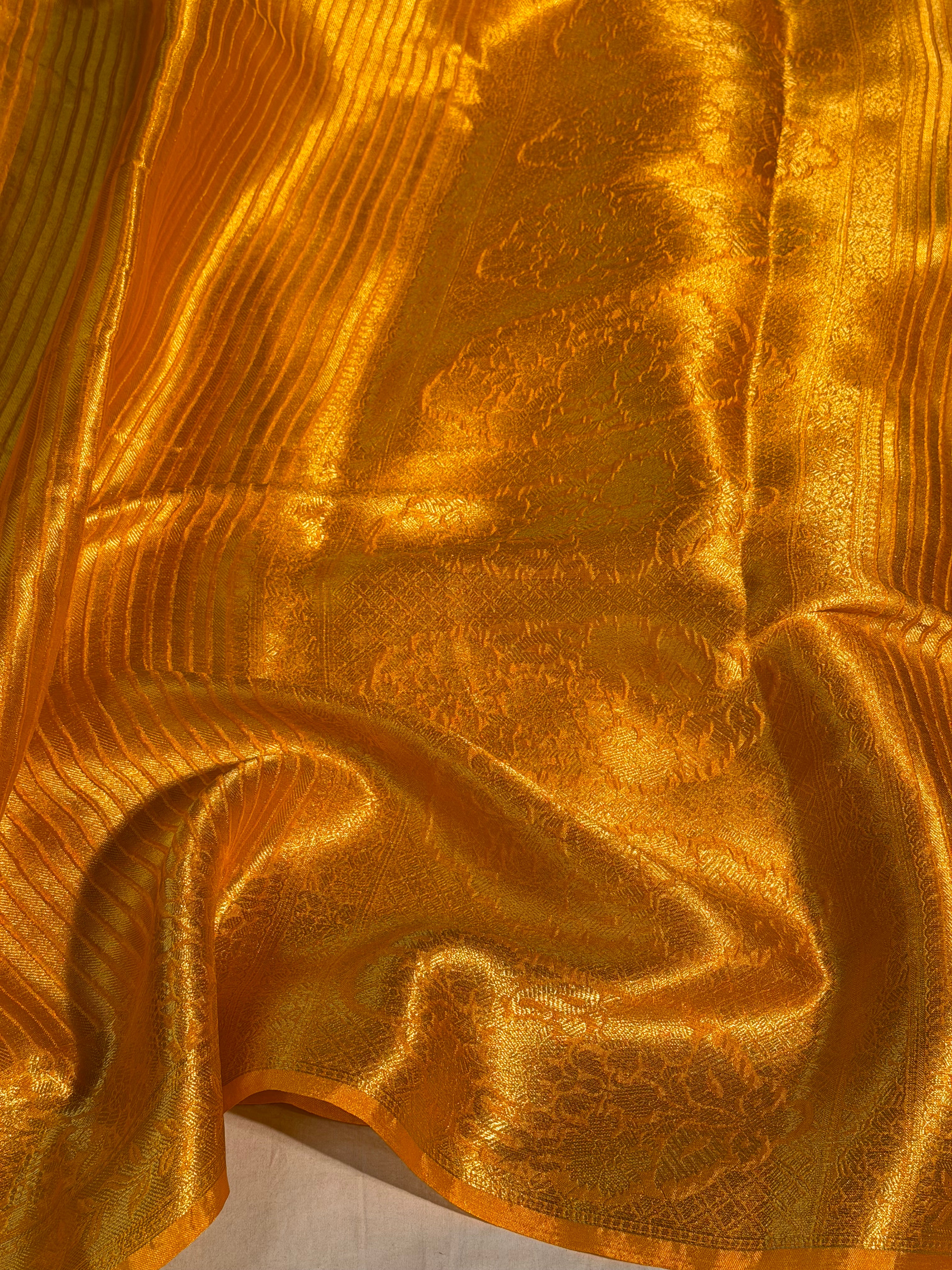 Gold Yellow Premium Breathable Kanjeevaram Tissue Silk Banarasi Saree