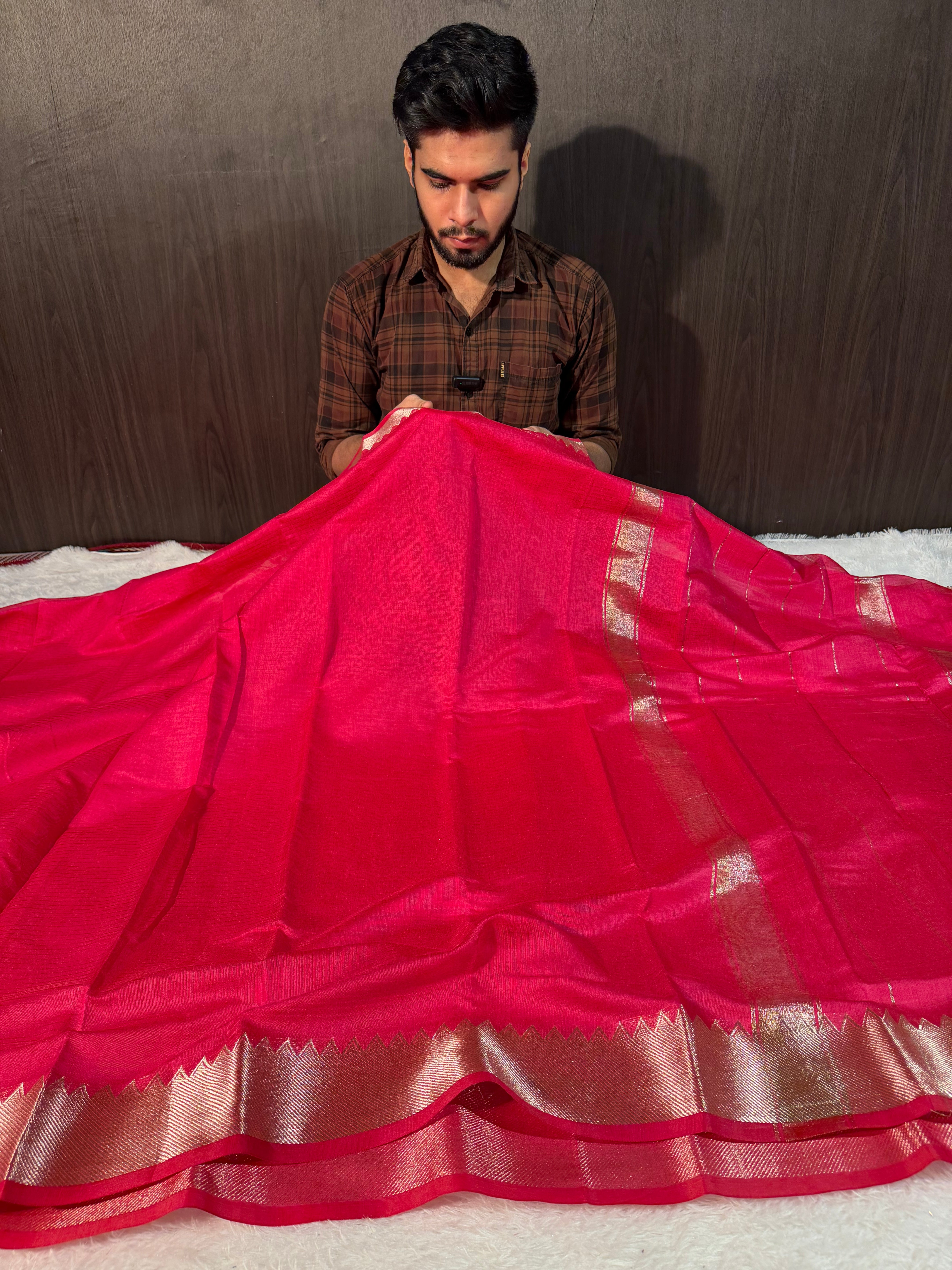 Cherry Pink Premium Mangalagiri Cotton Silk Banarasi Saree