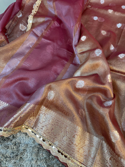 Glamorous Bridal Banarasi Tissue Silk Saree with Lace Work