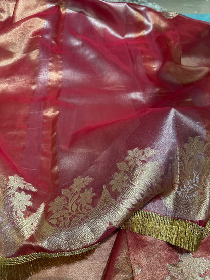 Beautiful Banarasi Bridal Tissue Silk Saree With Lace Work