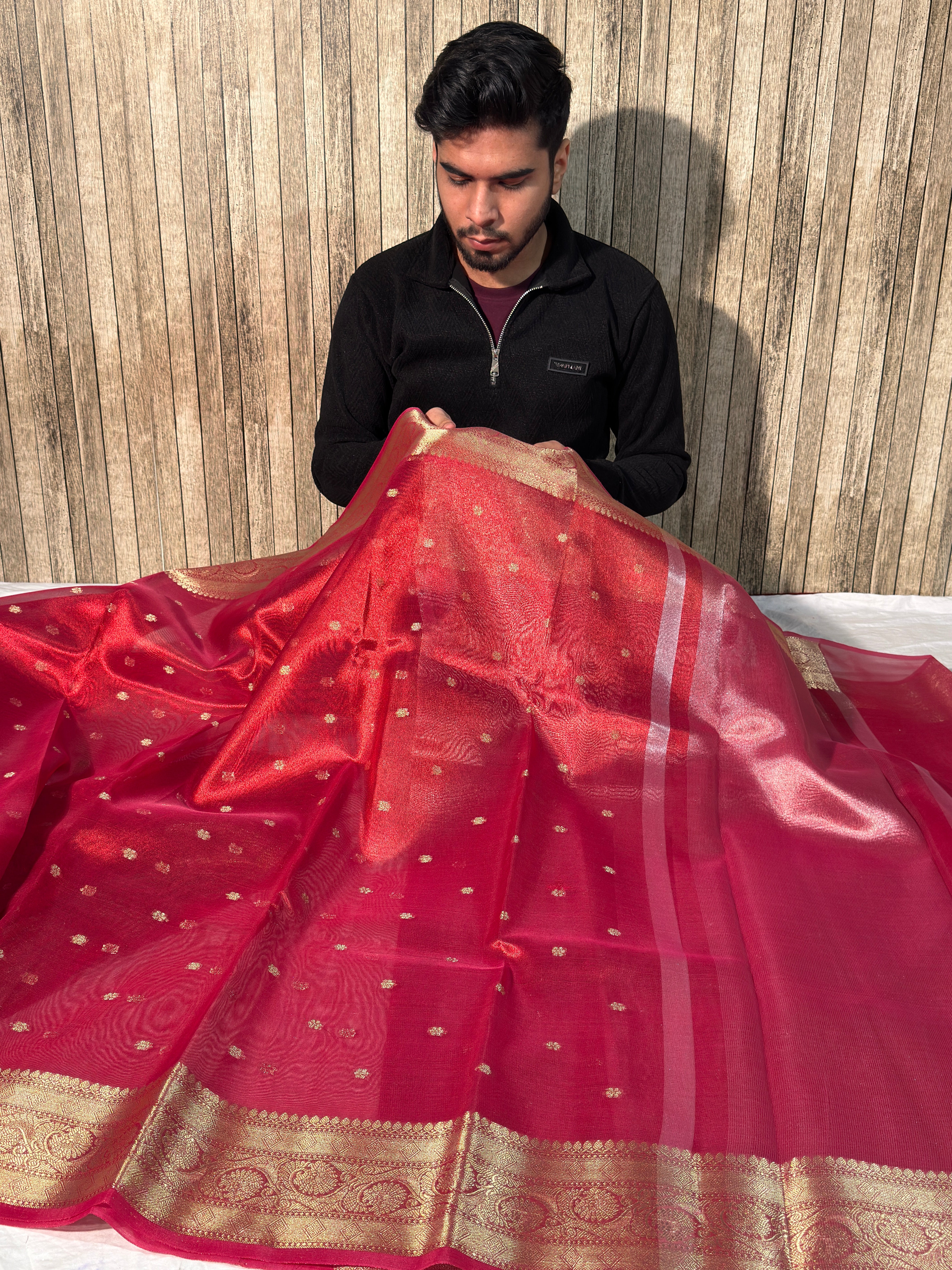 Metallic Red Premium Tissue Silk Banarasi Saree