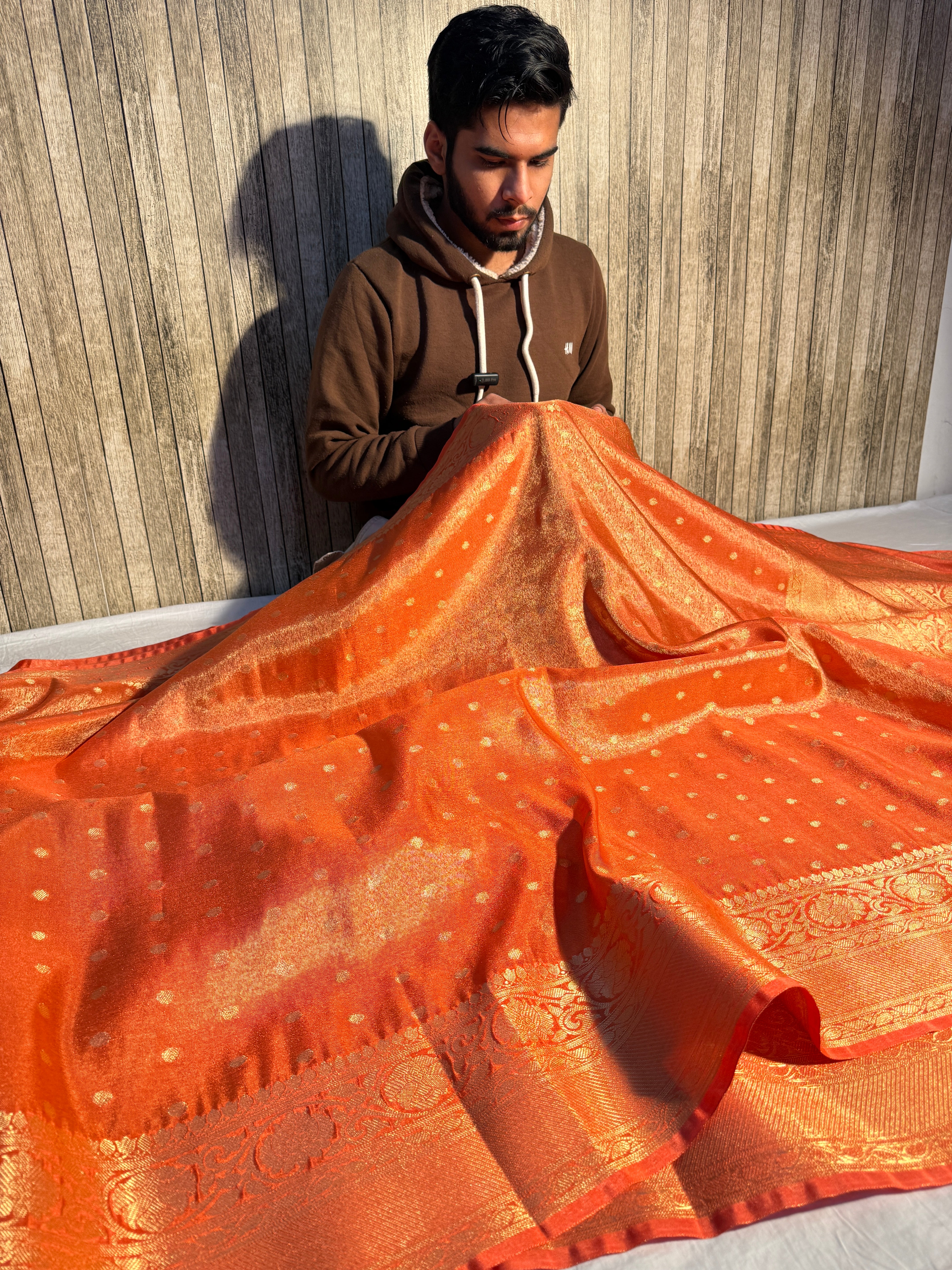 Orange Premium Breathable Tissue Silk Banarasi Saree