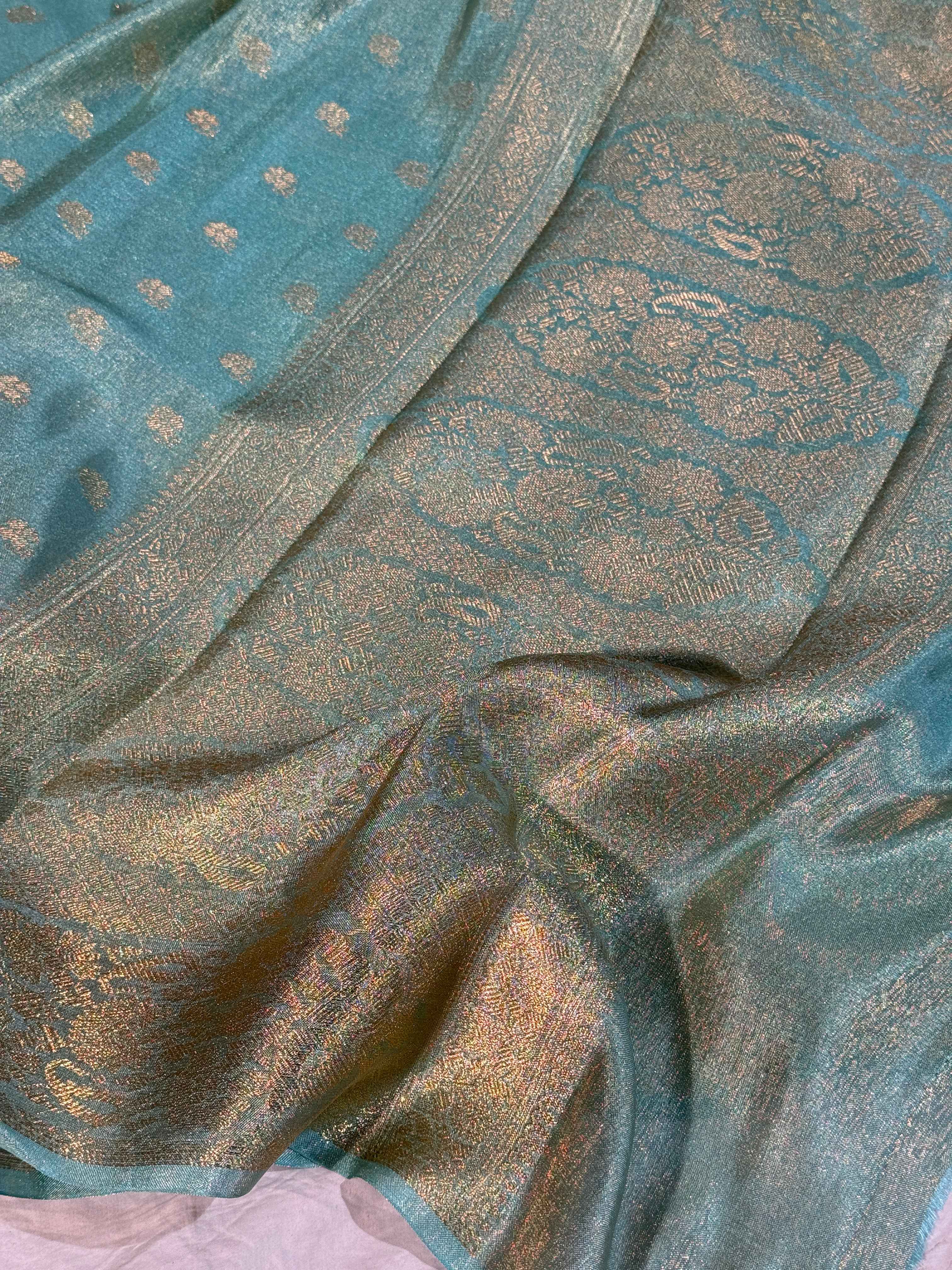 Metallic Seagreen Premium Breathable Tissue Silk Banarasi Saree