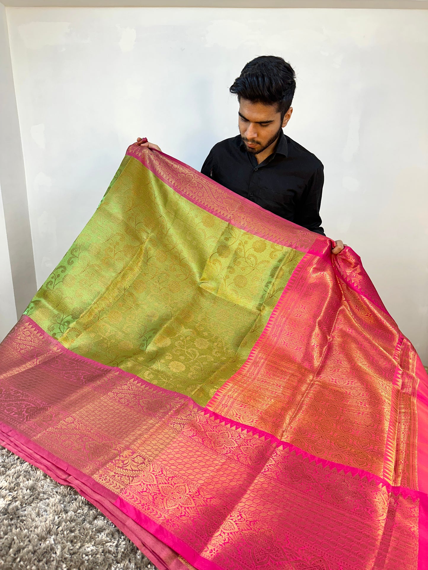 Metallic Green Bridal Kanjeevaram Tissue Banarasi Saree