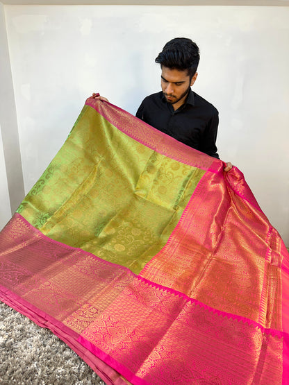 Metallic Green Bridal Kanjeevaram Tissue Banarasi Saree