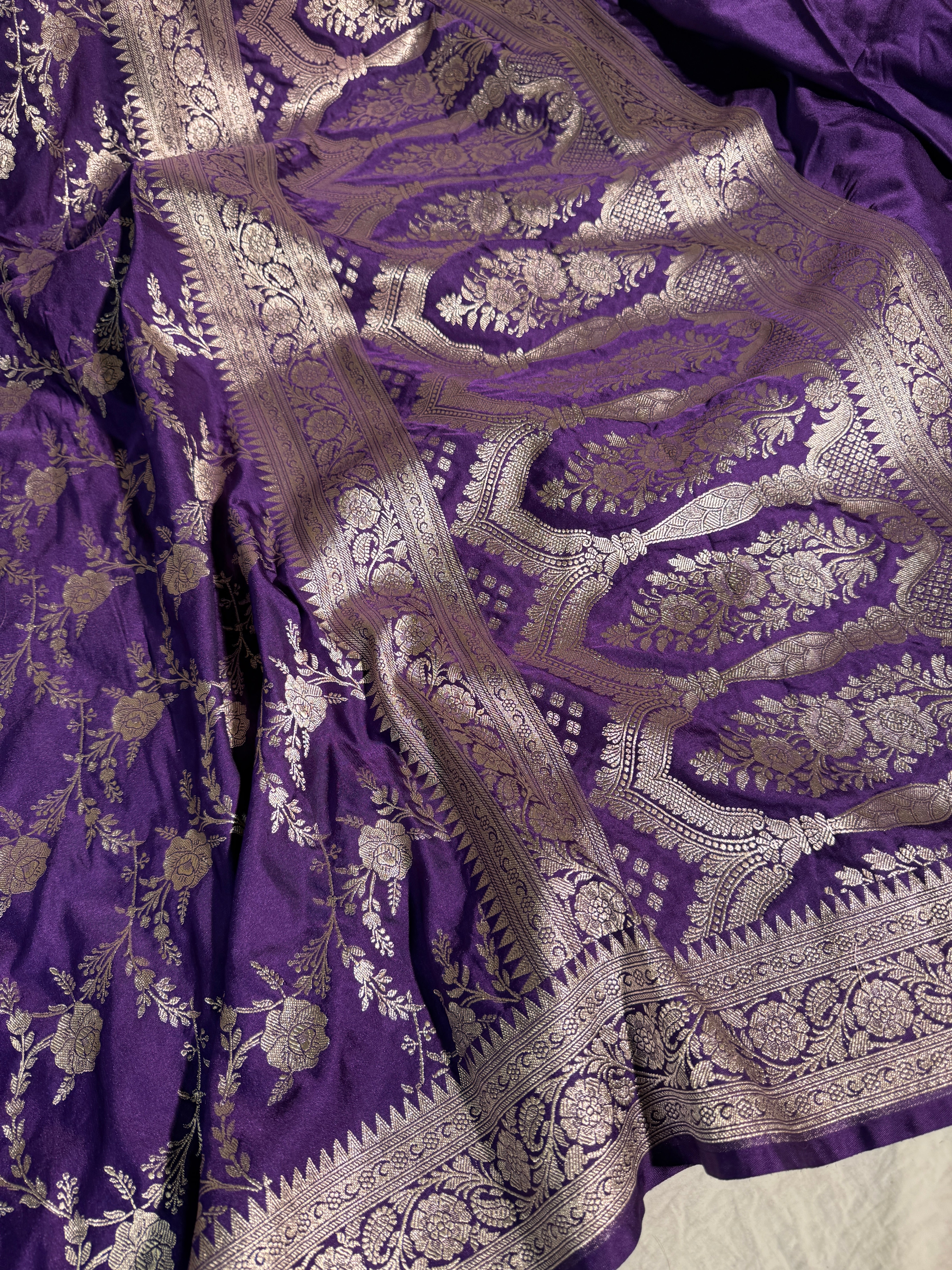 Premium Mashru Katan Silk Banarasi Saree with Floral Weave