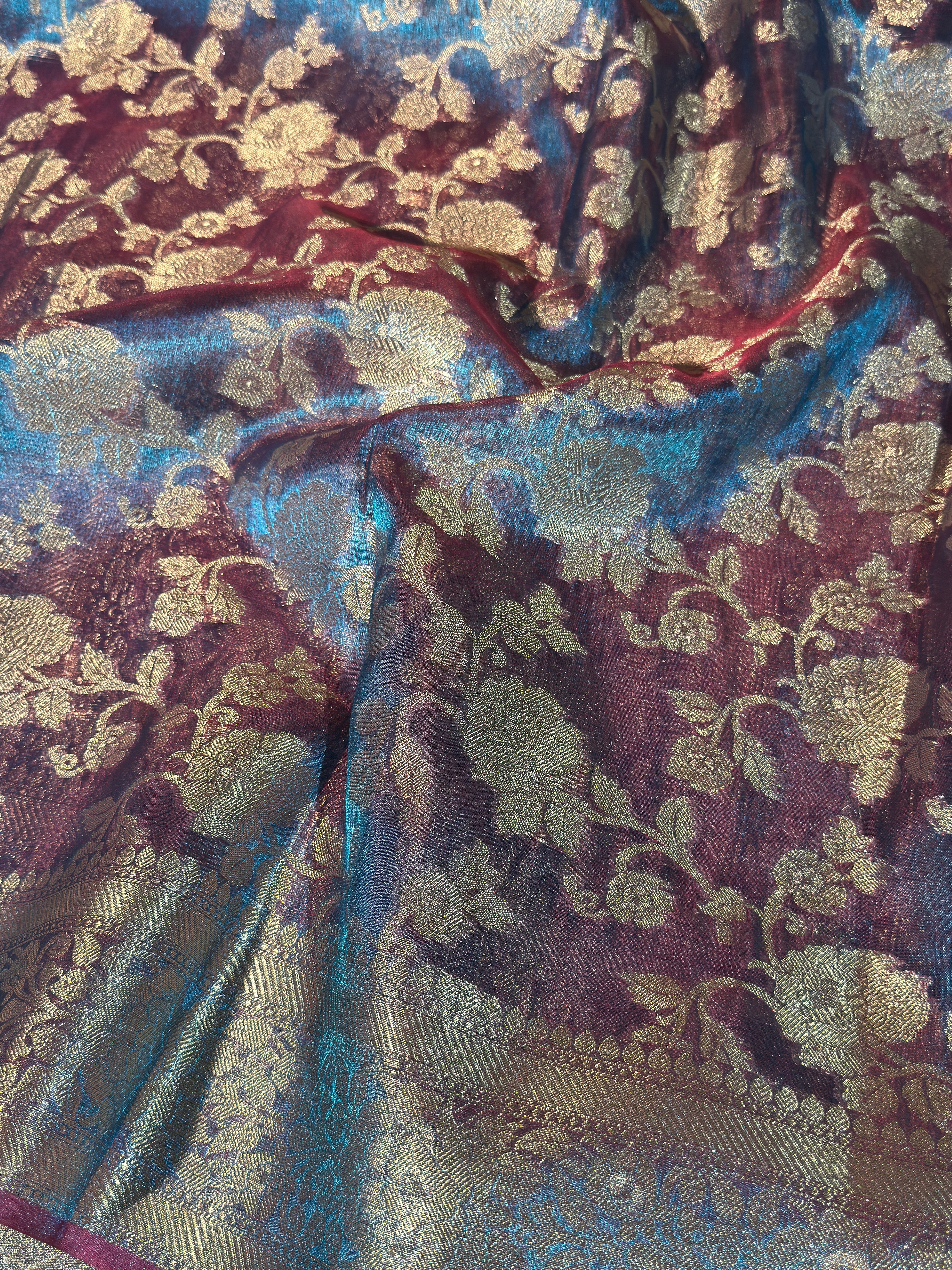 Dual Shaded Firozi Blue Premium Tissue Silk Banarasi Saree