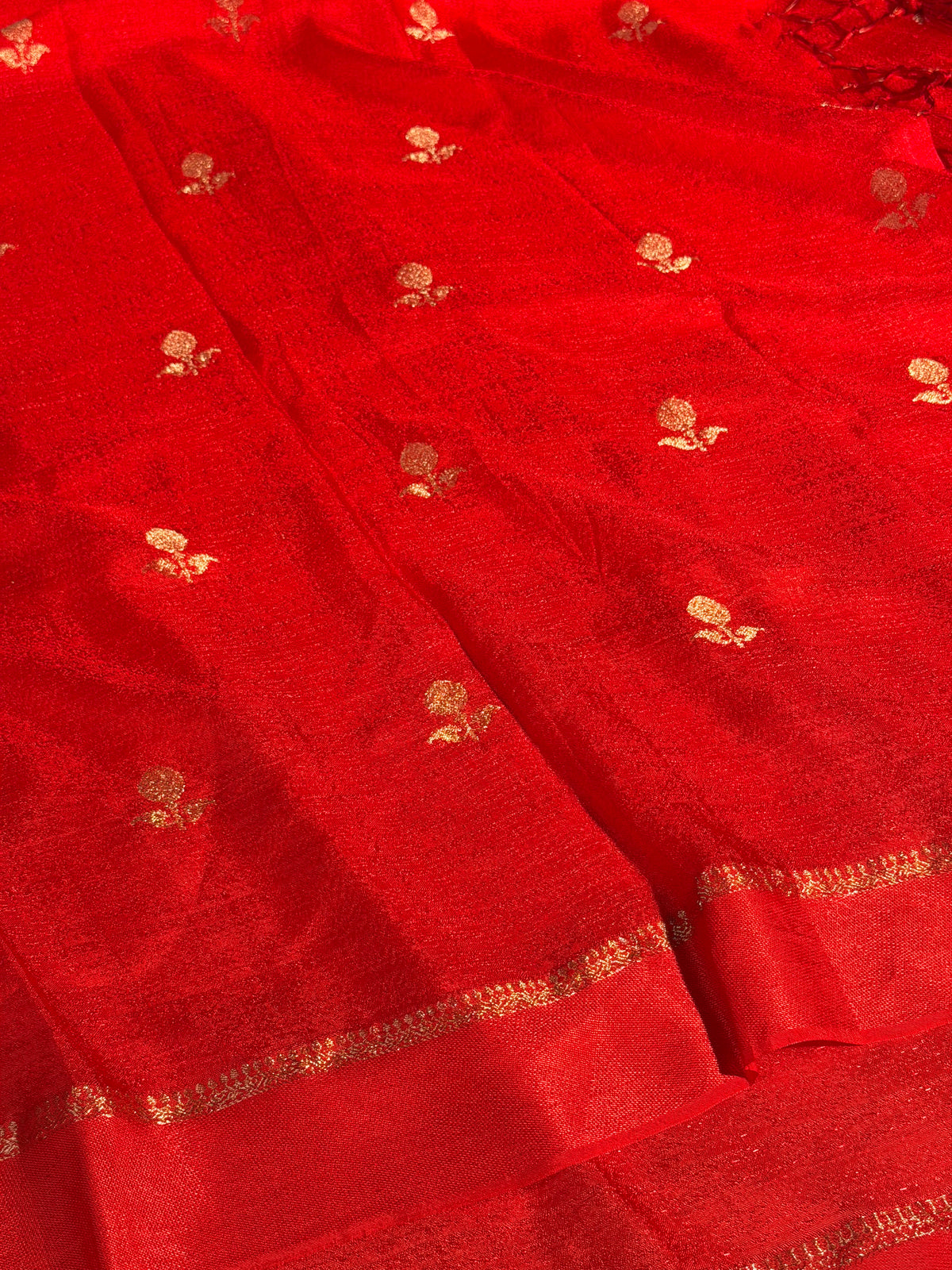 Bridal Red Premium Viscose Georgette Silk Banarasi Saree with Tassles