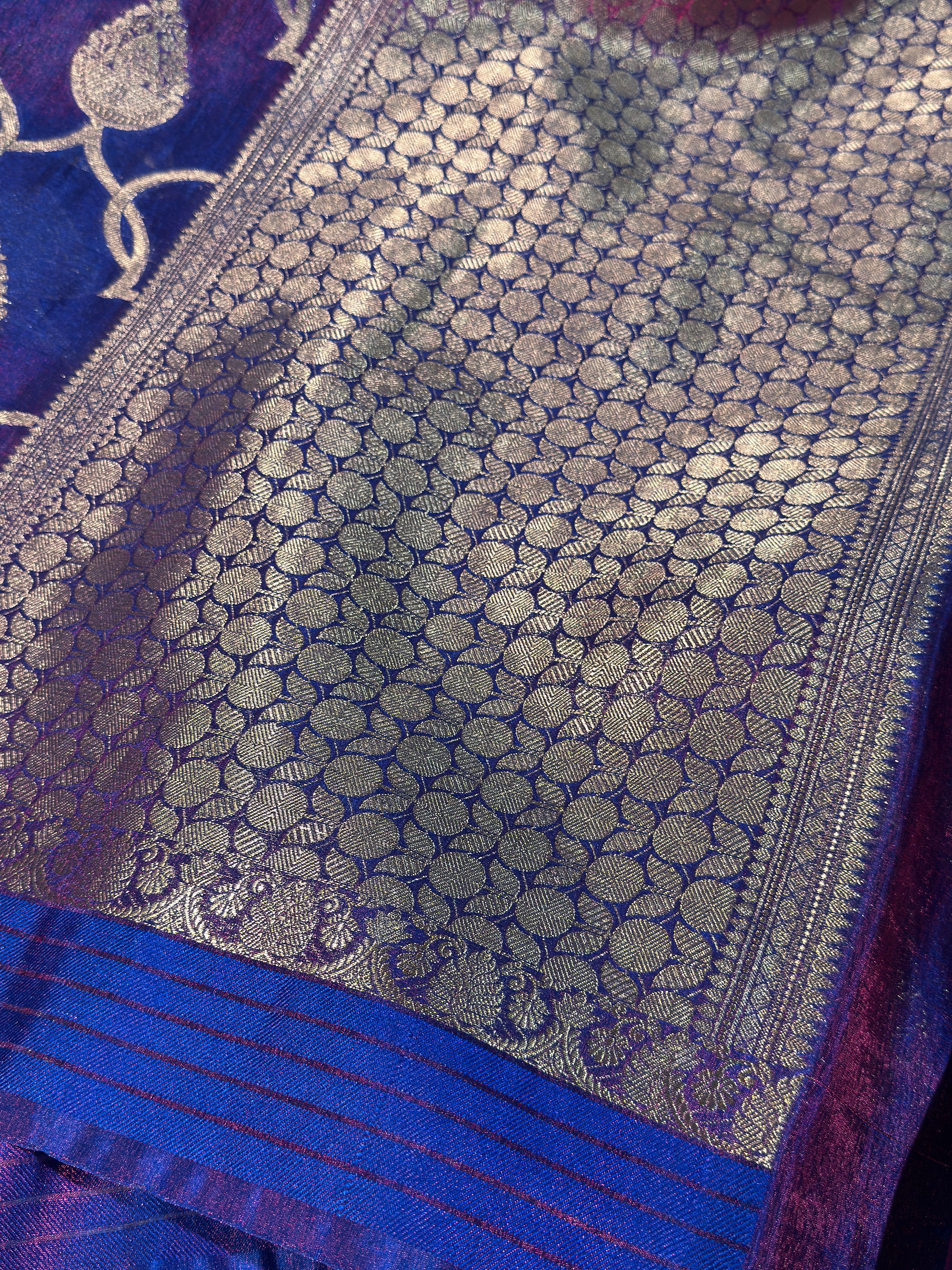 Dhoop Chaon Blue Premium Tissue Silk Banarasi Saree