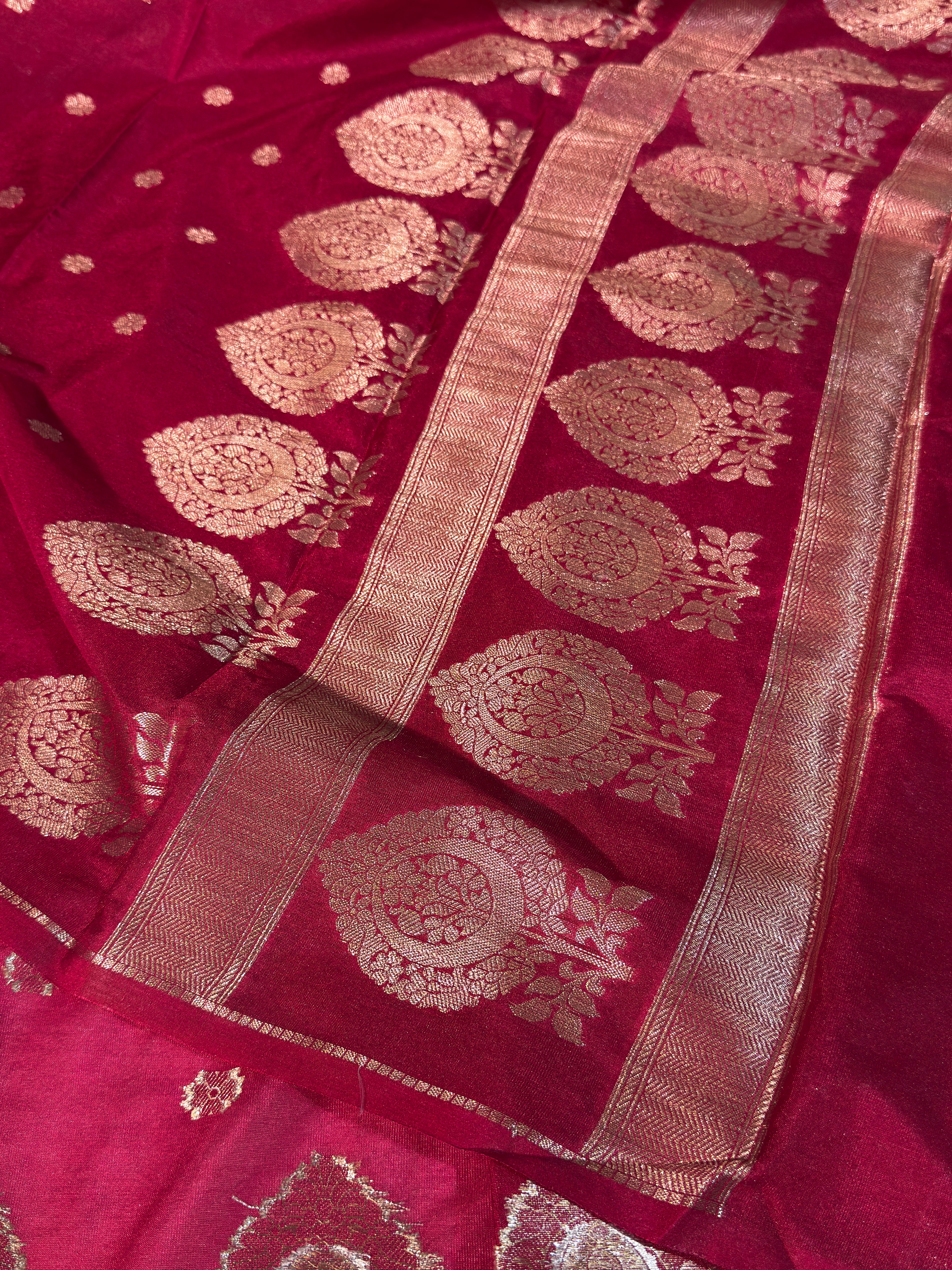 Rani Pink Premium Chiniya Silk Banarasi Saree
