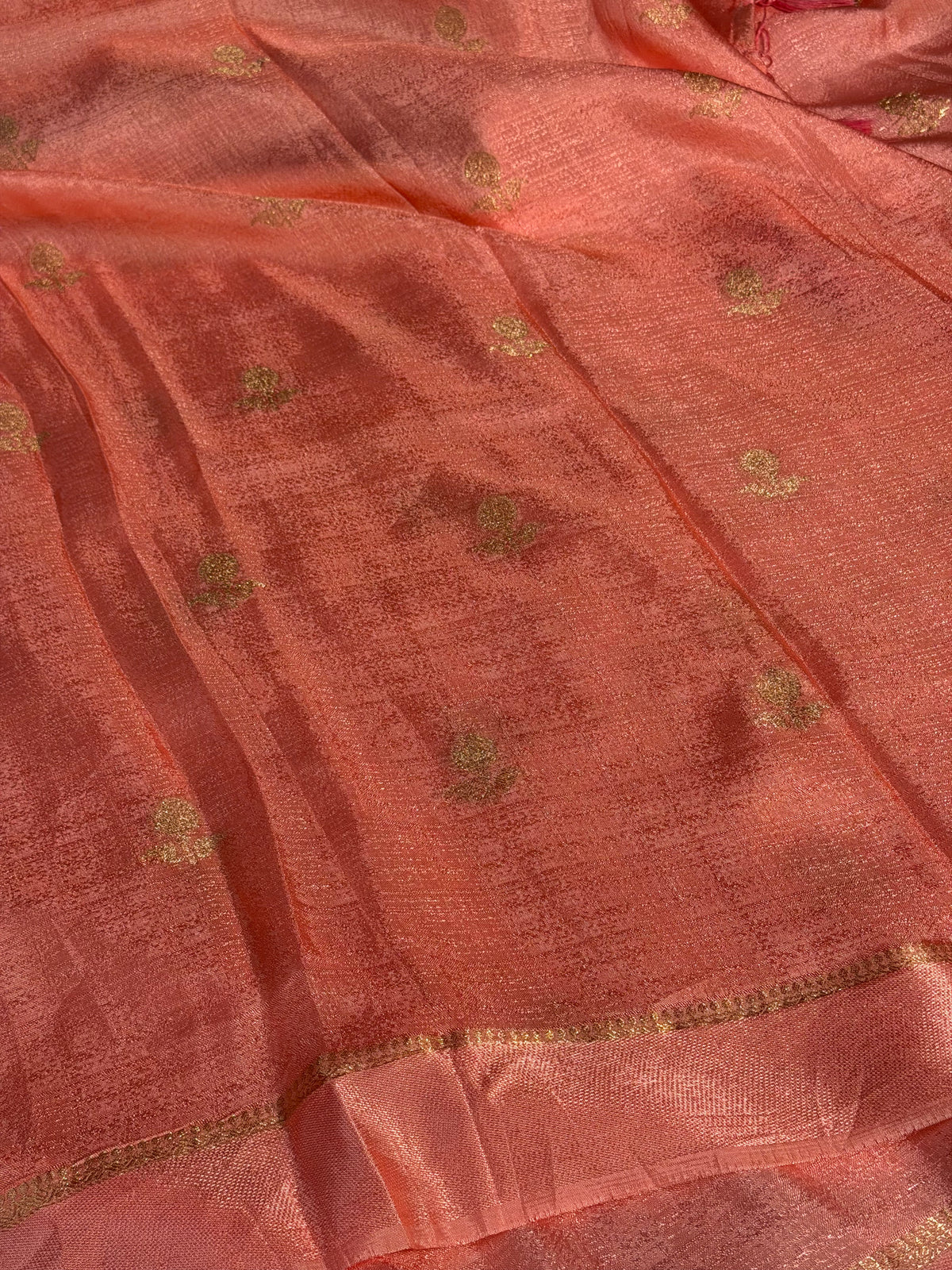 Baby Pink Premium Viscose Georgette Silk Banarasi Saree with Tassles