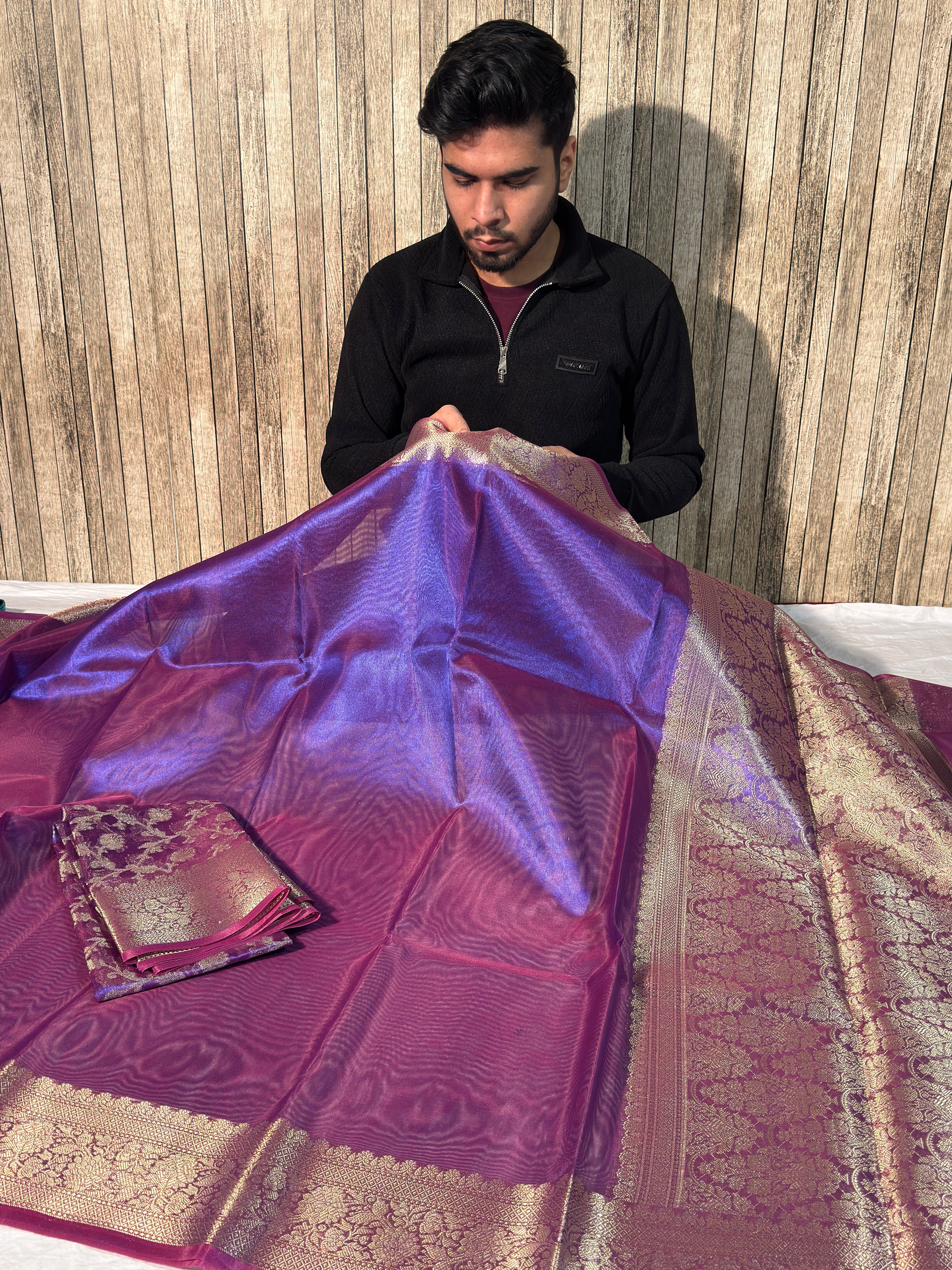 Rare Dual Shade Blue Premium Tissue Silk Banarasi Saree