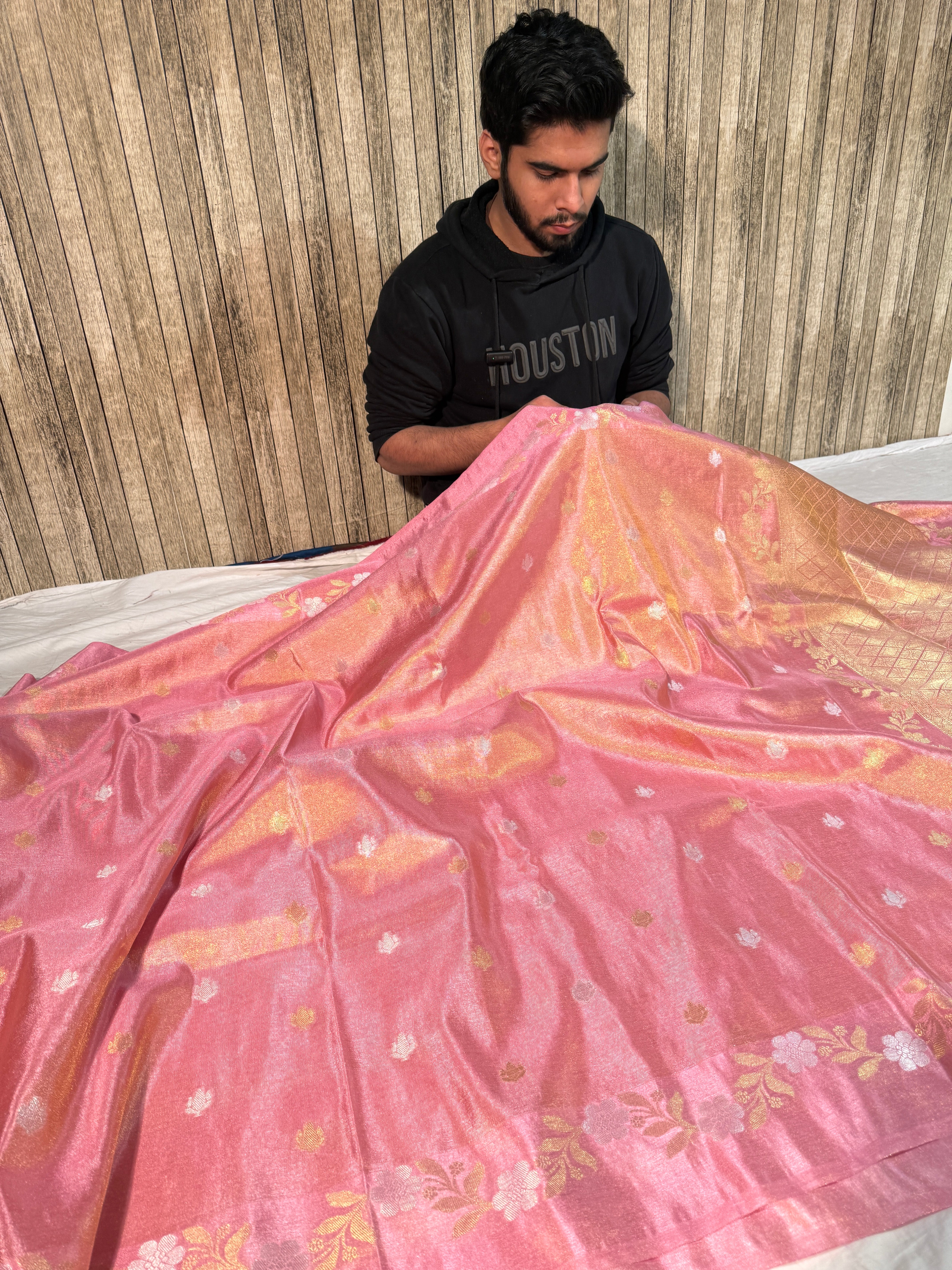 Pastel Pink Premium Meenakari Breathable Tissue Silk Banarasi Saree