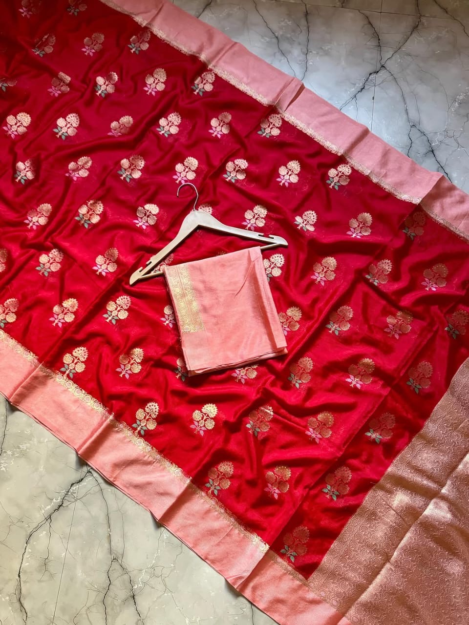 Red with Peach Bridal Warm Silk Premium Banarasi Saree