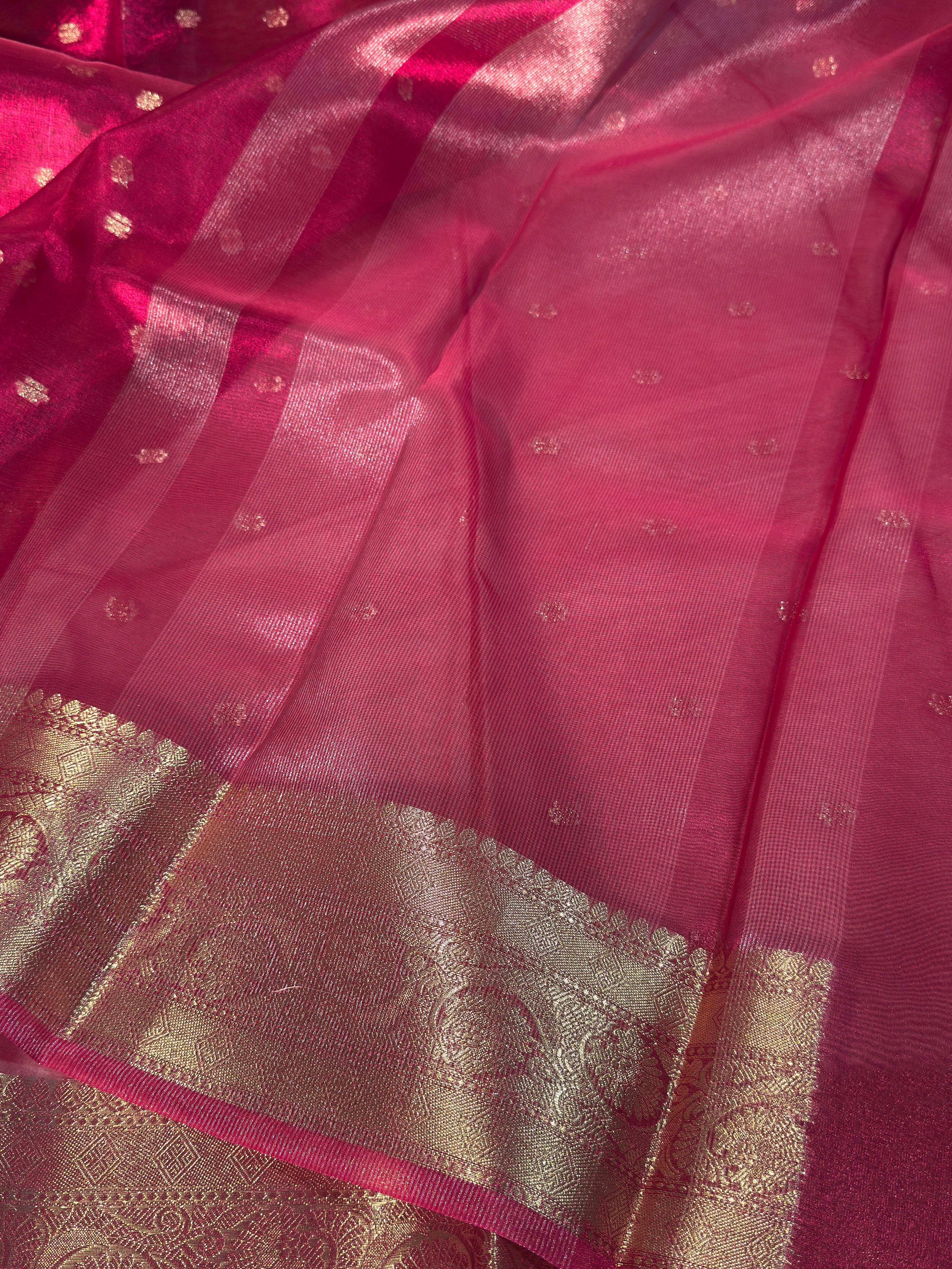 Rani Pink Premium Tissue Silk Banarasi Saree