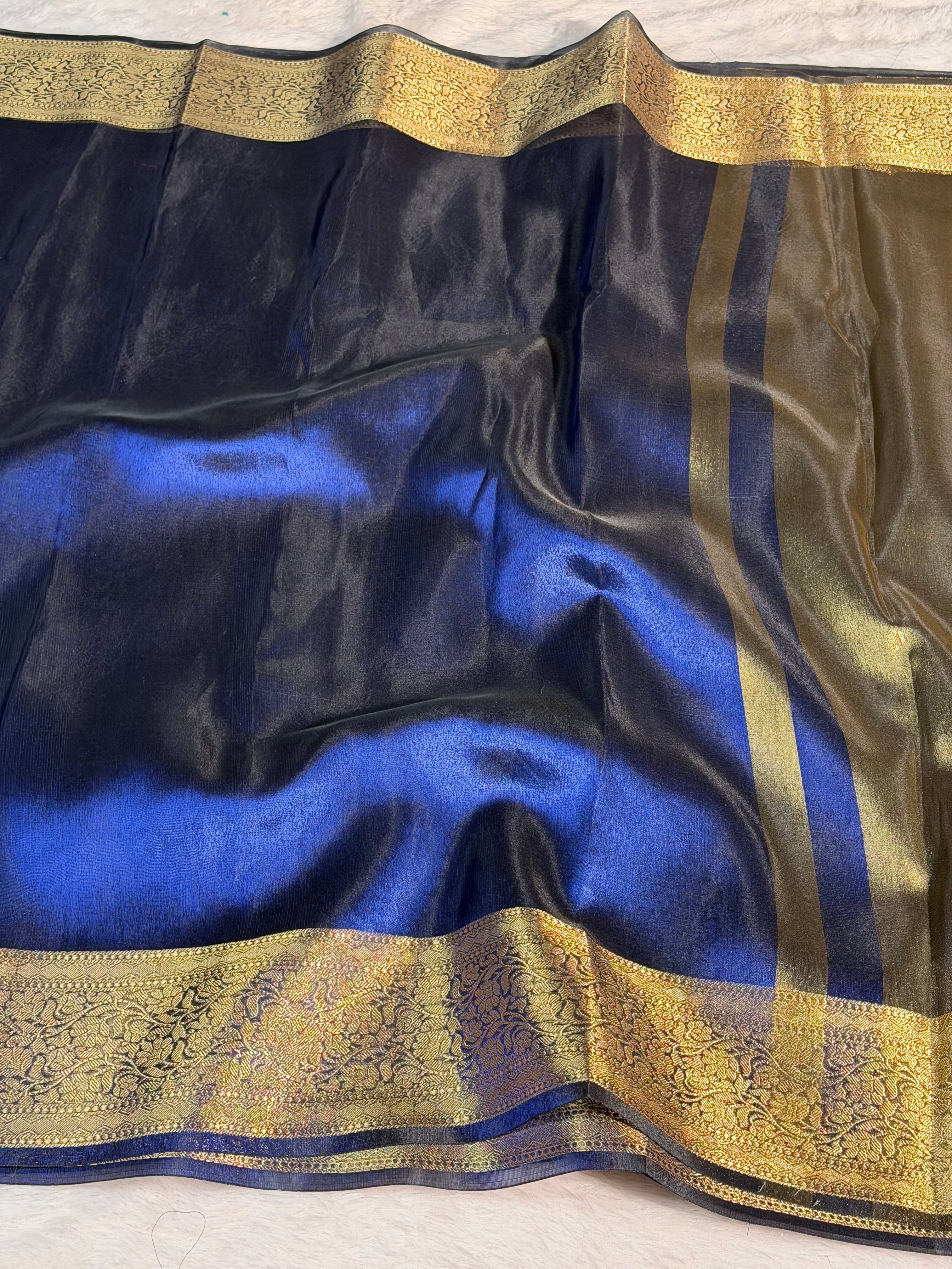Metallic Blue Premium Tissue Silk Banarasi Saree