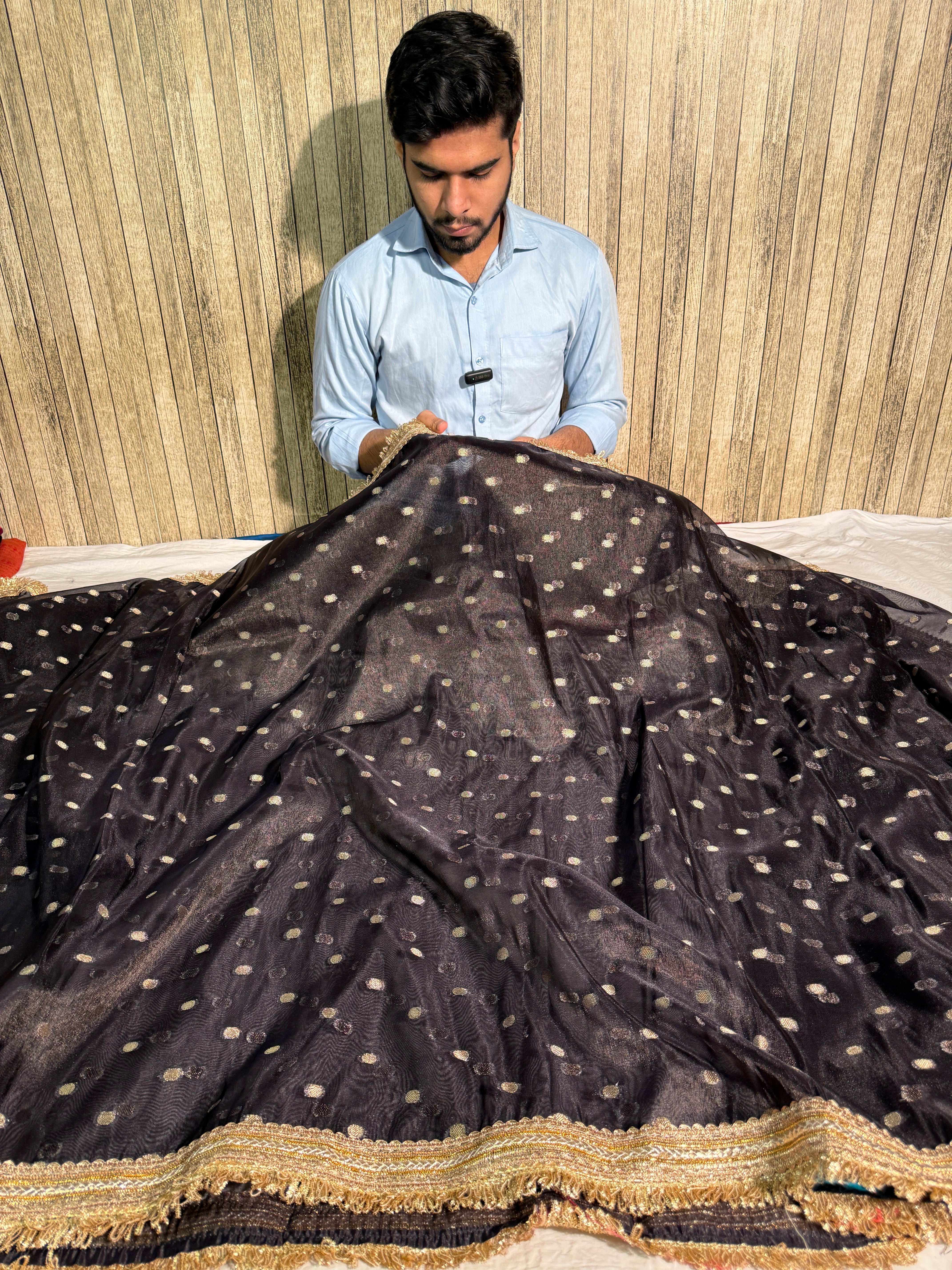 Metallic Black Premium Tissue Silk Lace Attached Banarasi Saree