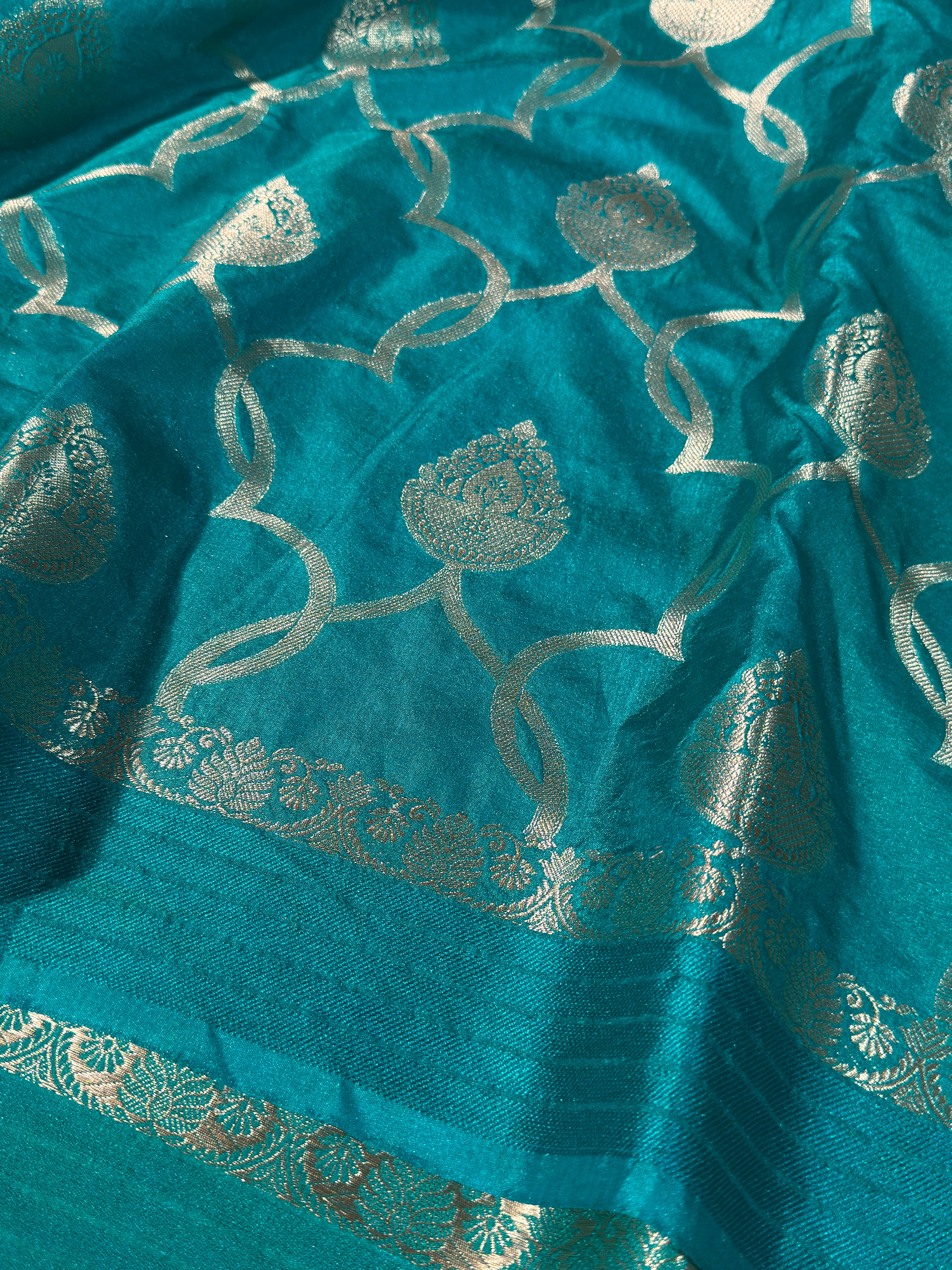 Classic Sea Green Premium Chiniya Silk Banarasi Saree