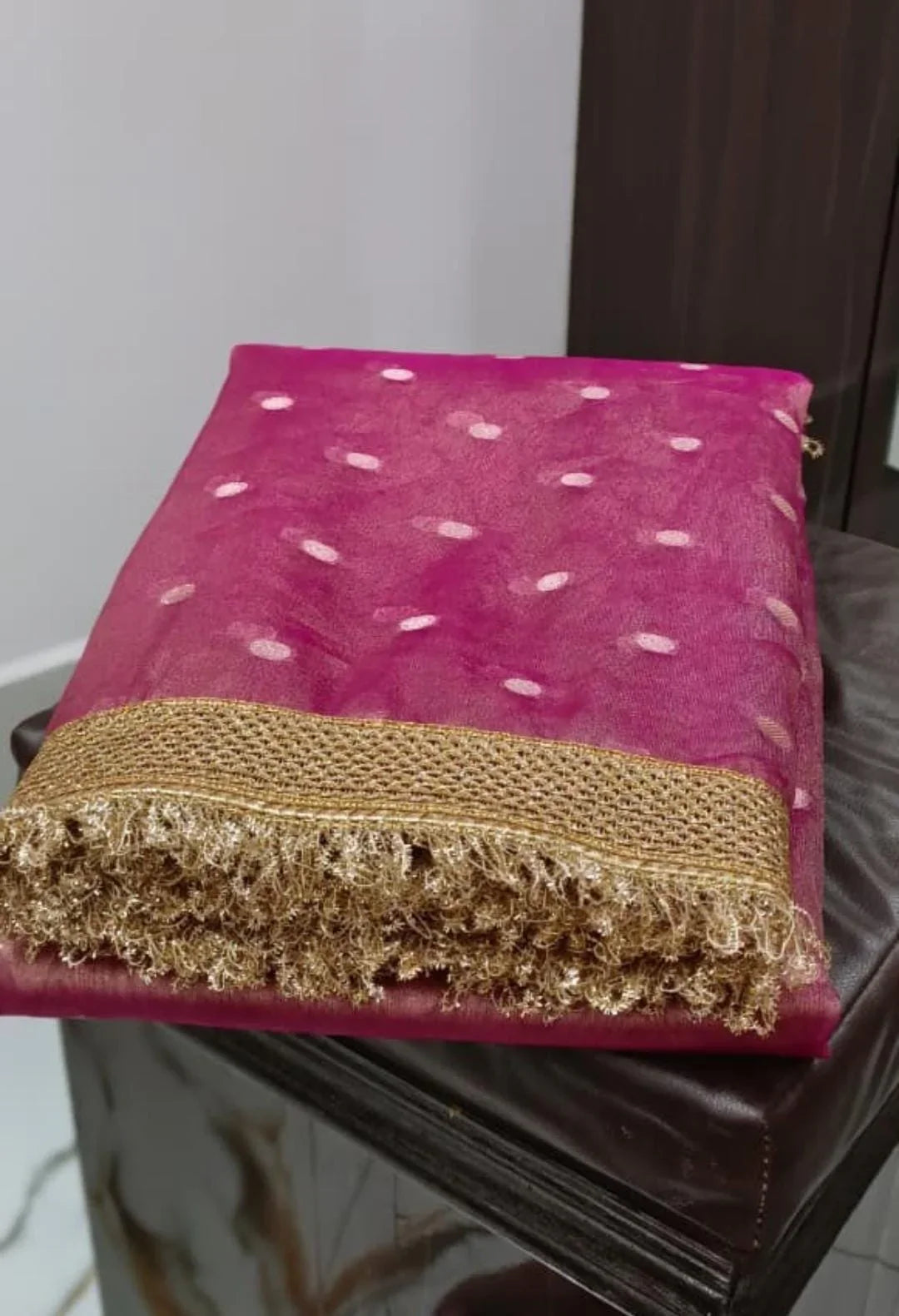 Metallic Pink Bridal Banarasi Tissue Silk Saree with Premium Lace