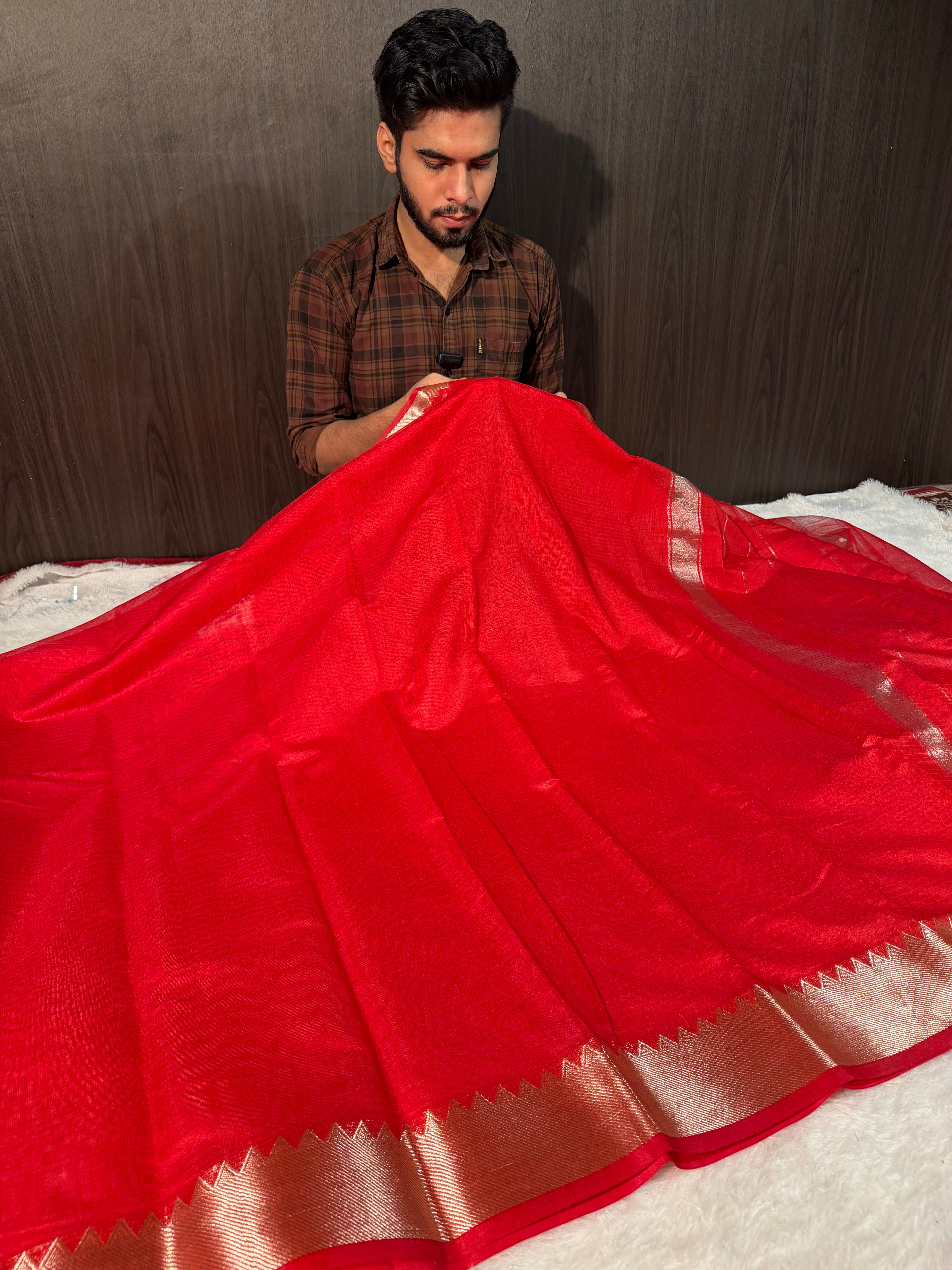 Red Premium Mangalagiri Cotton Silk Banarasi Saree