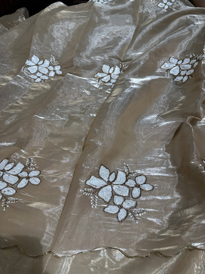 Ivory Bridal Tissue Silk Saree With Premium Sequence work