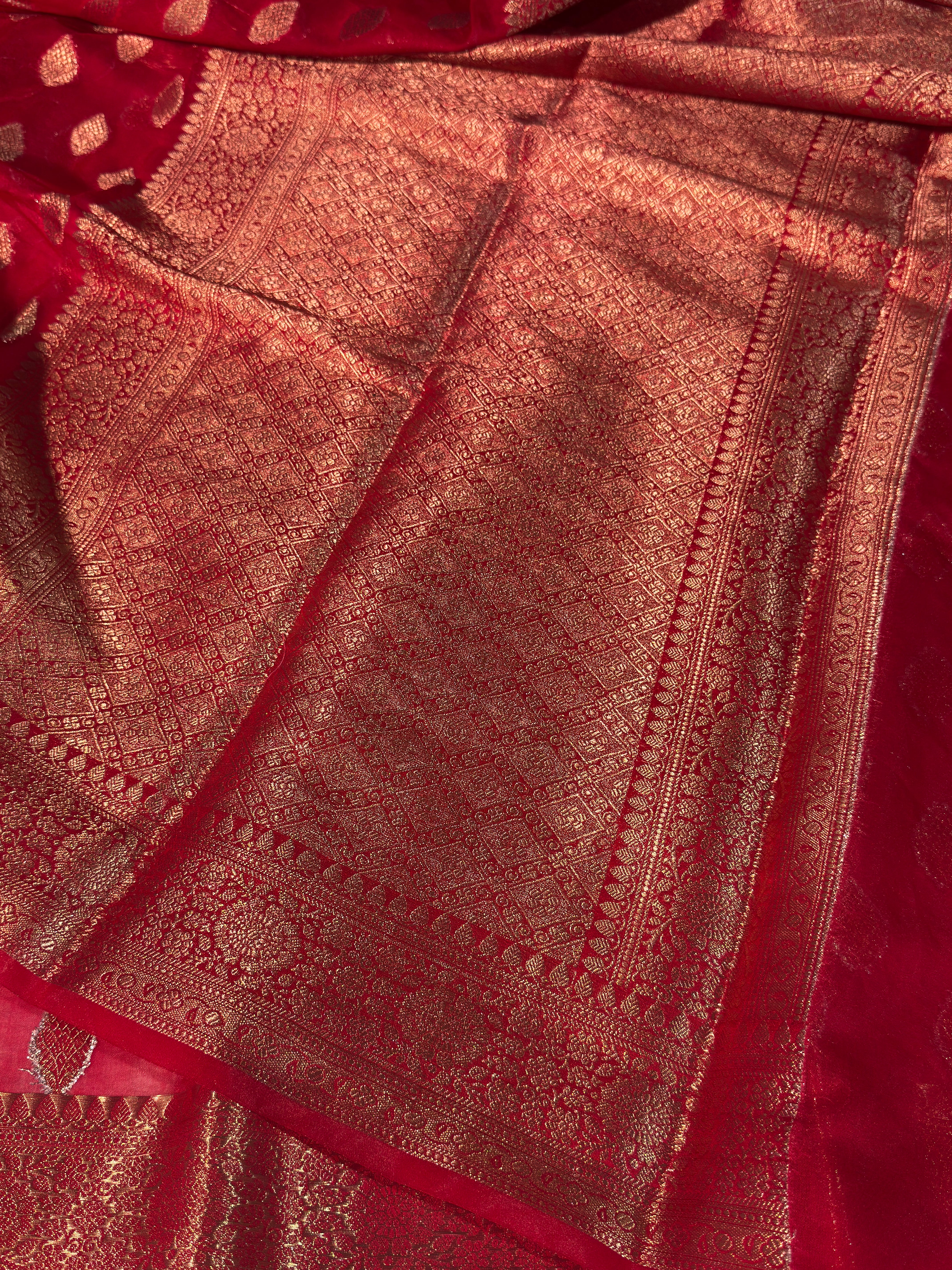 Bright Red Premium Georgette Silk Banarasi Saree