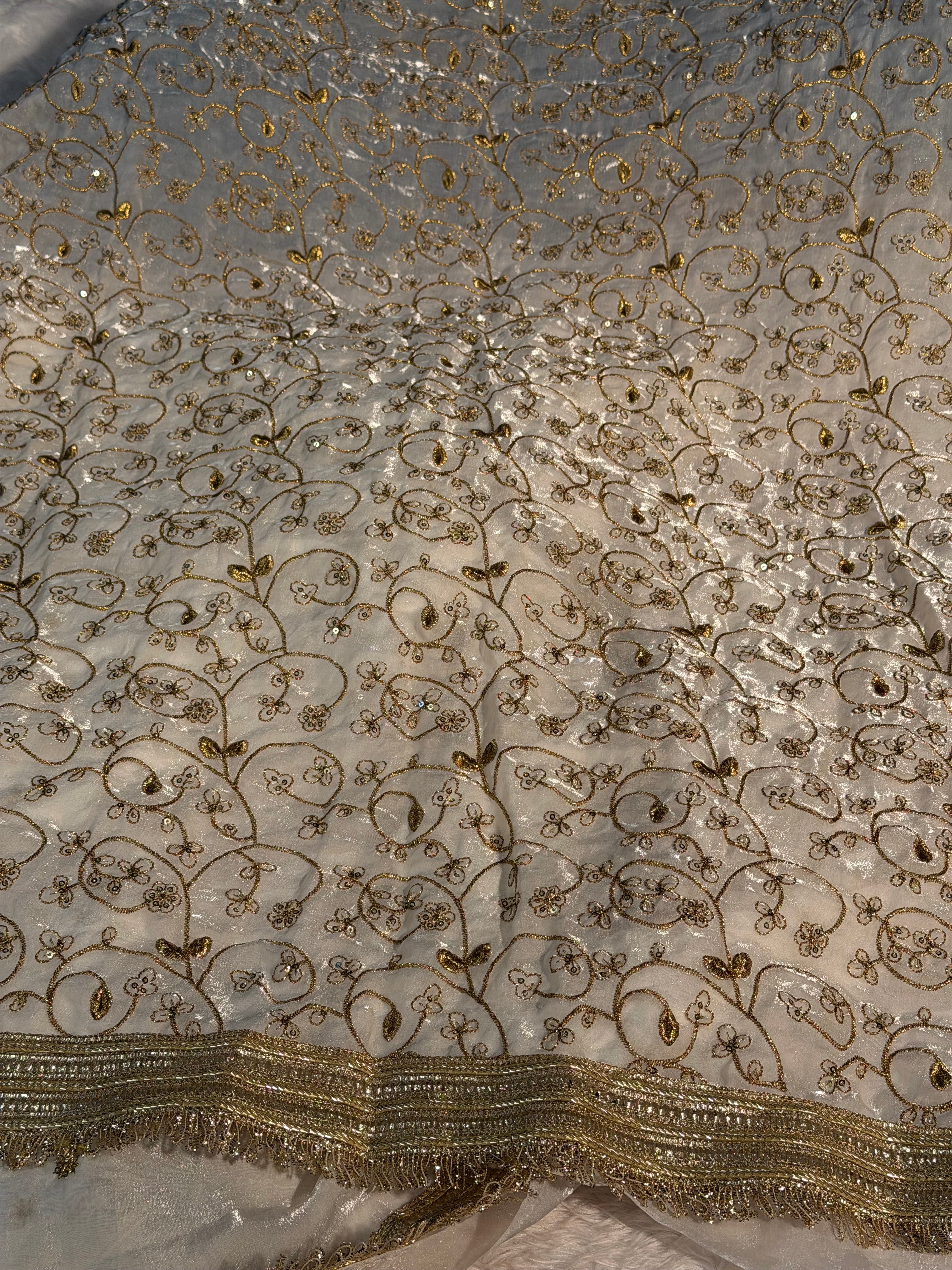 Ivory Premium Shimmery Tissue Silk Designer Saree