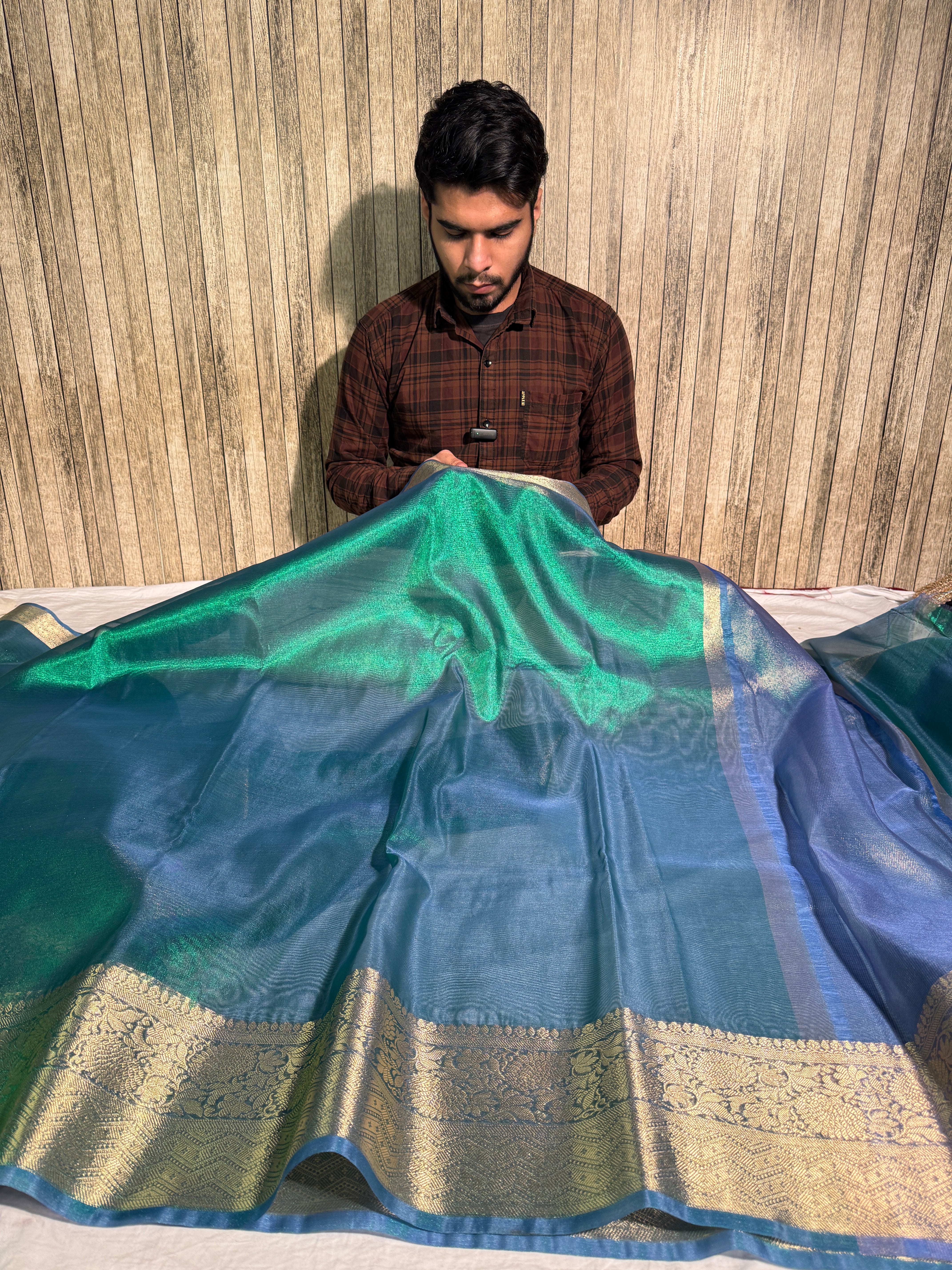 Sapphire Green Premium Tissue Silk Banarasi Saree