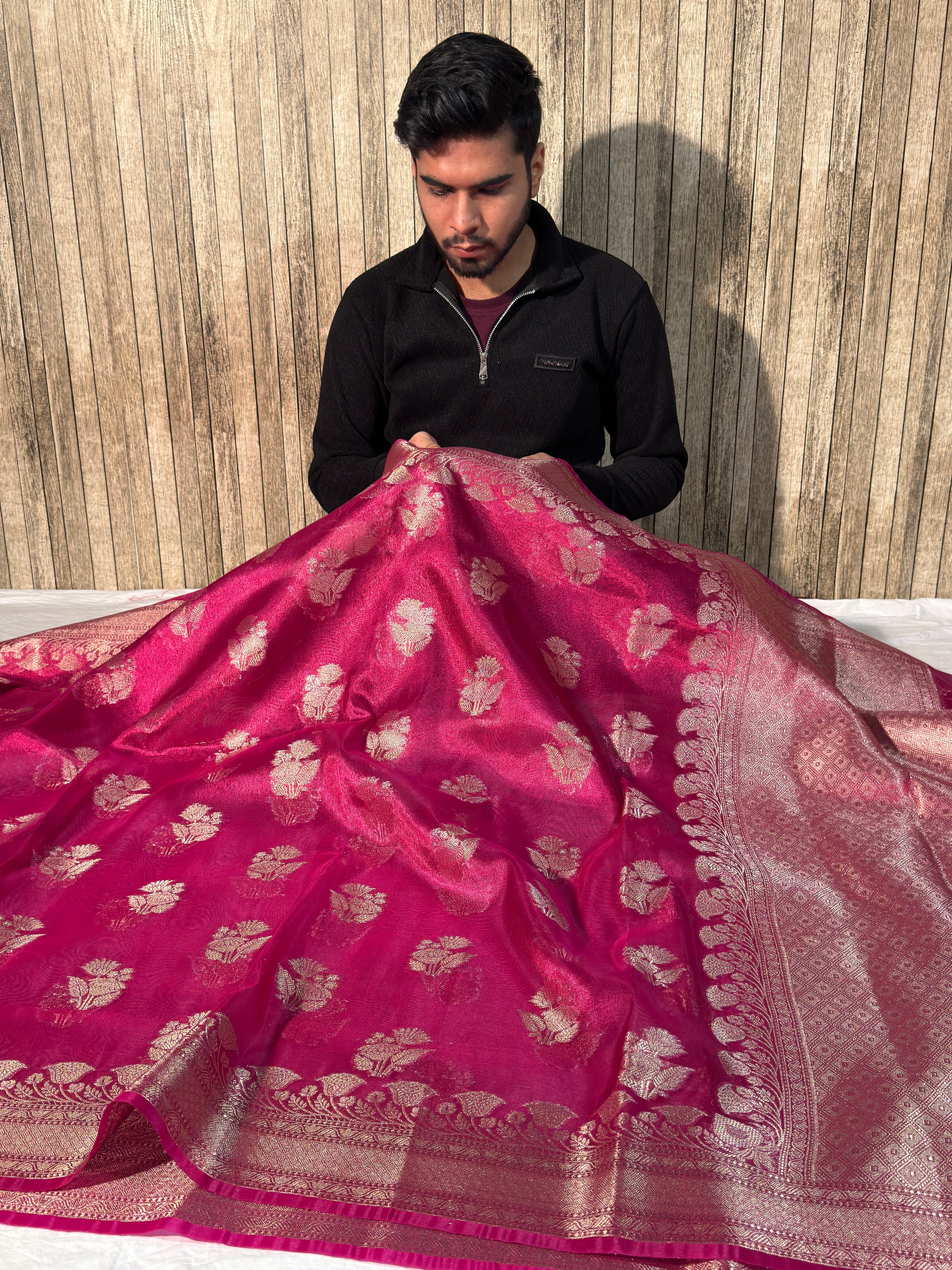 Rani Pink Premium Tissue Silk Banarasi Saree