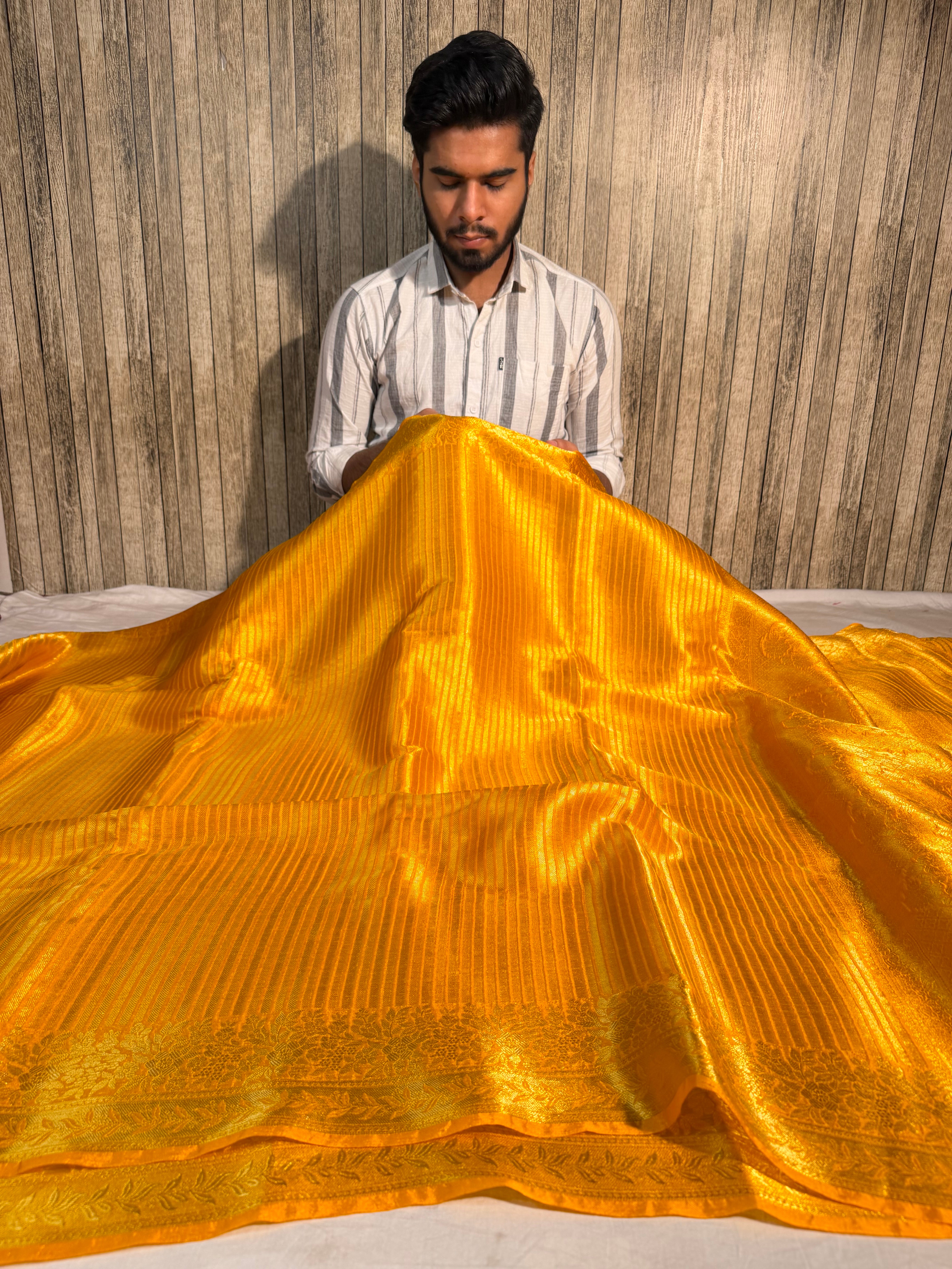 Gold Yellow Premium Breathable Kanjeevaram Tissue Silk Banarasi Saree