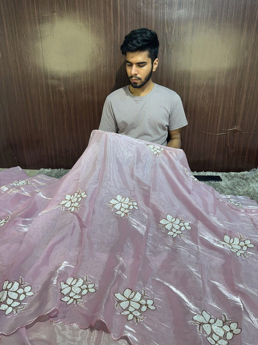 Pink Bridal Tissue Silk Saree With Premium Sequence work