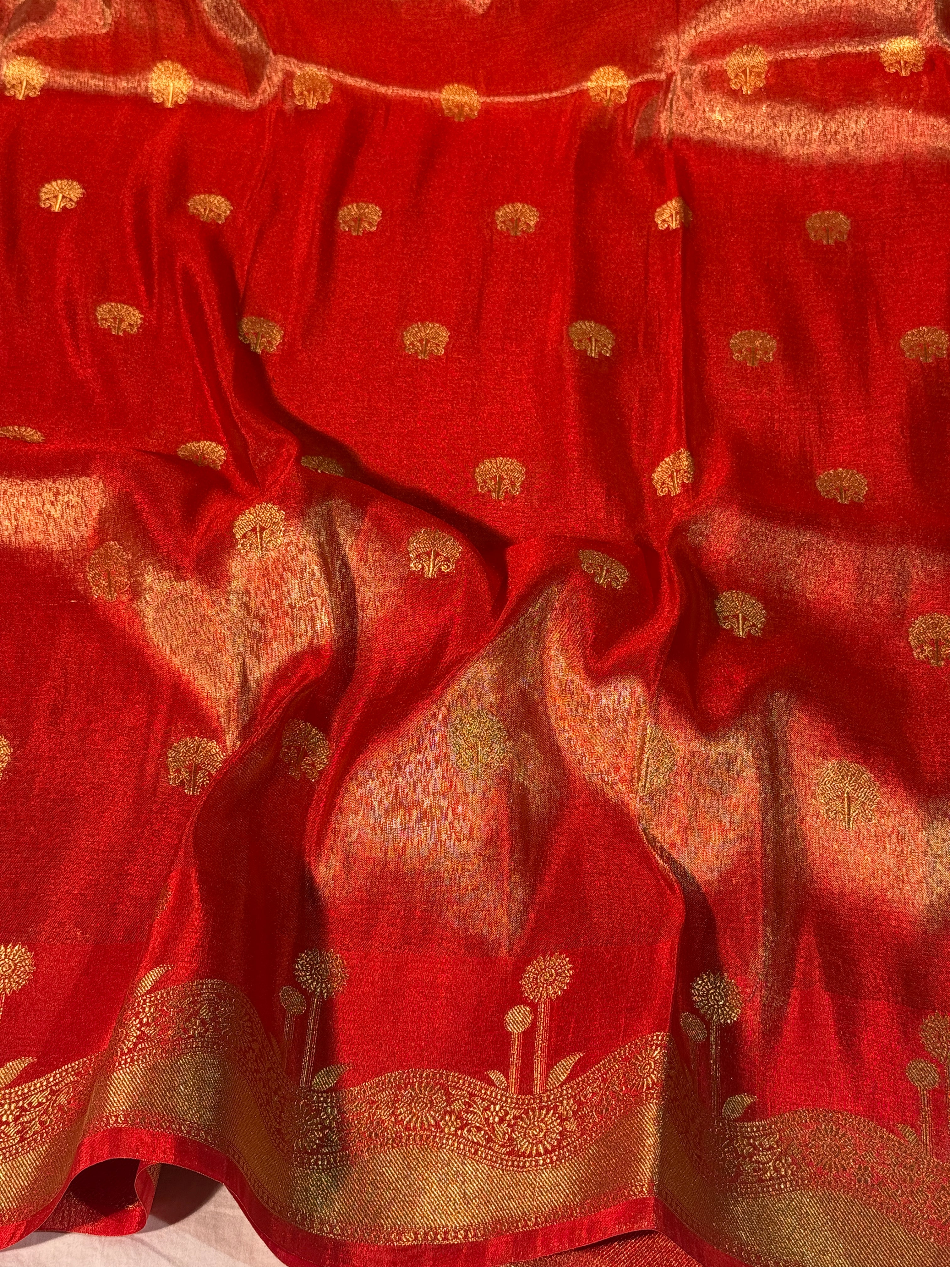 Metallic Orange Premium Breathable Tissue Silk Banarasi Saree