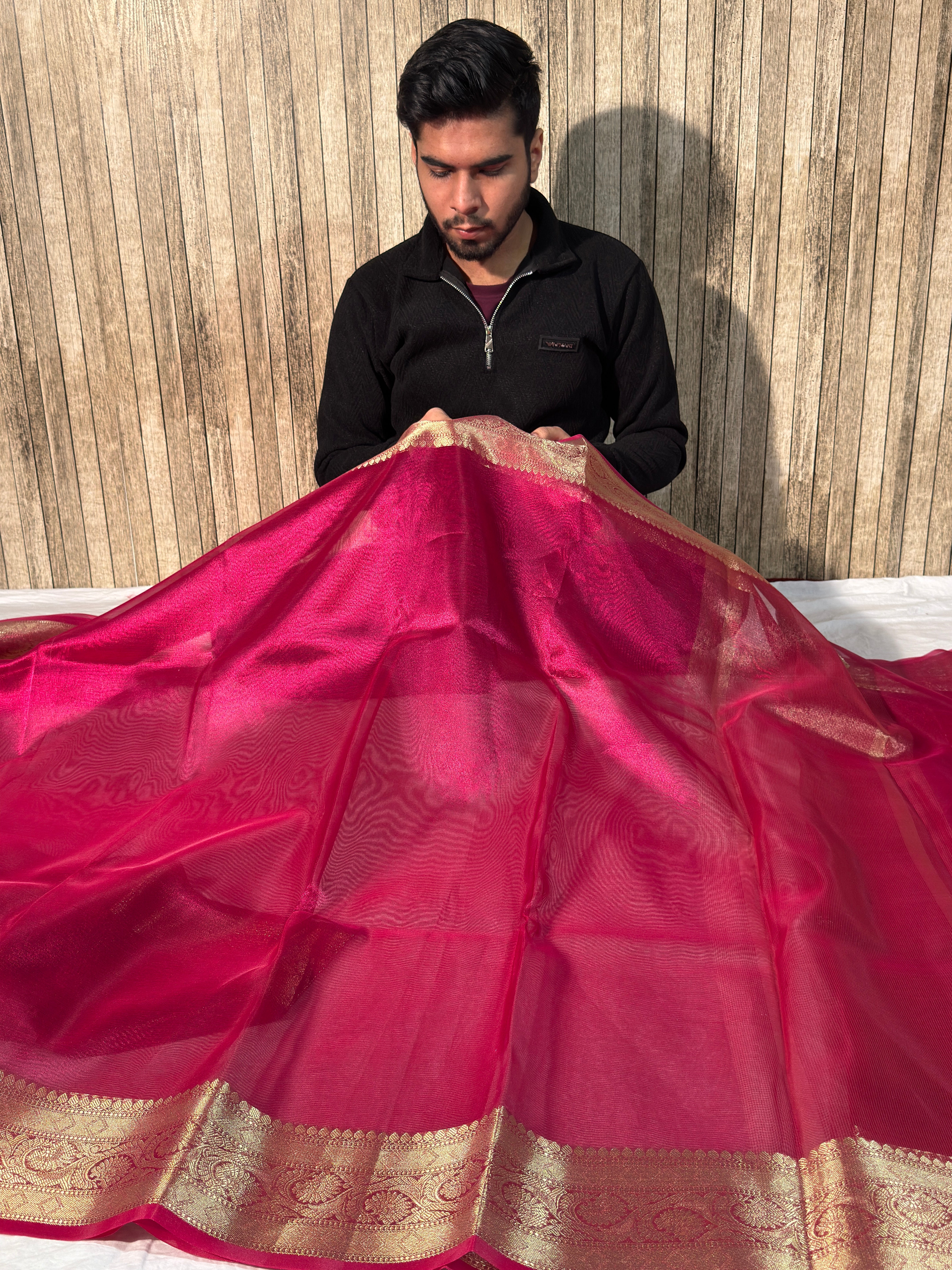 Elegant Rani Pink Premium Tissue Silk Banarasi Saree