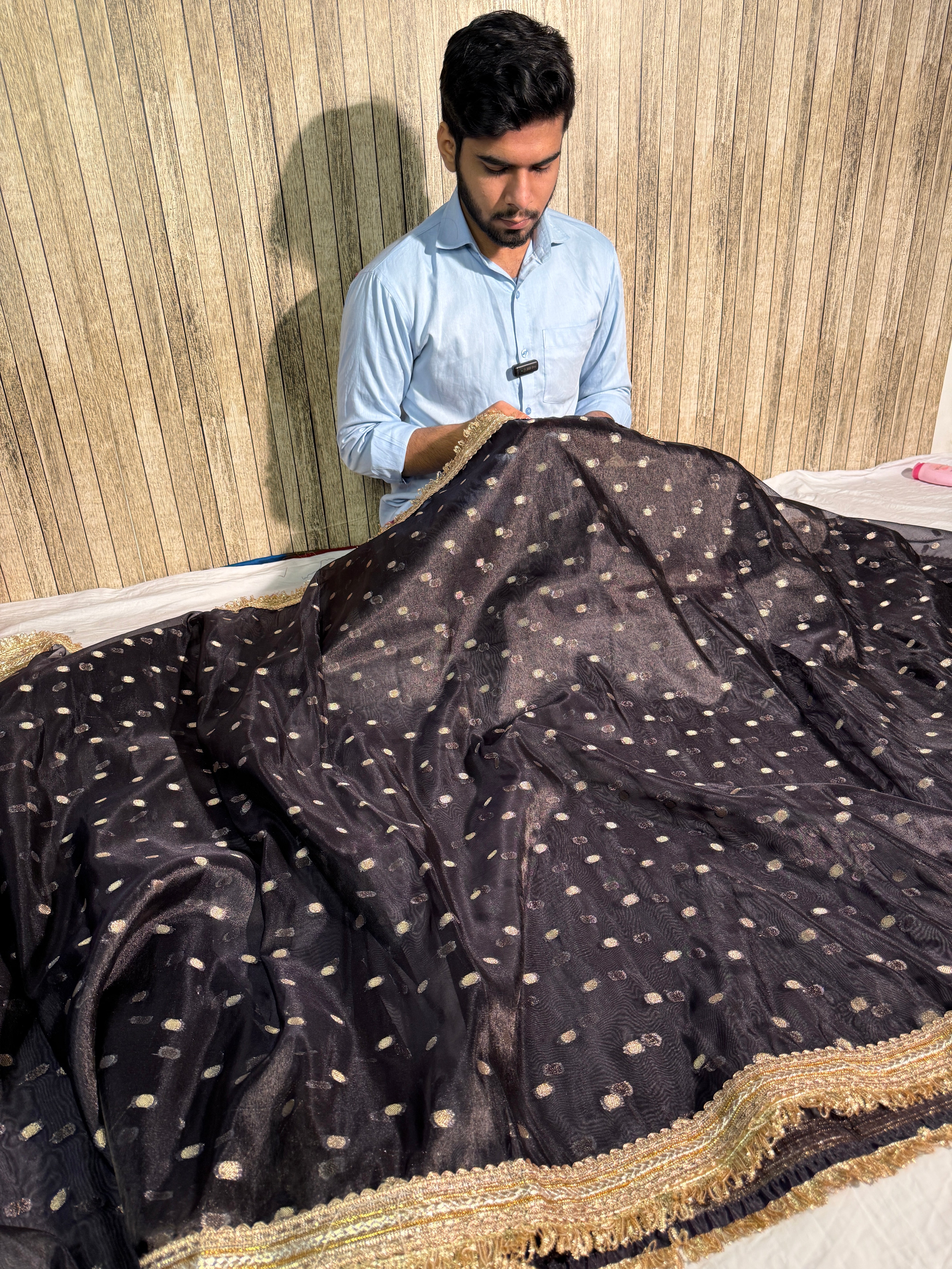 Metallic Black Premium Tissue Silk Lace Attached Banarasi Saree