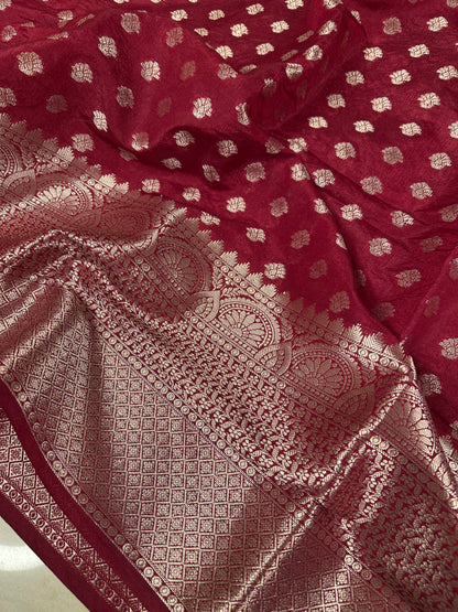 Beautiful Maroon Soft Designer Warm Silk Banarasi Saree